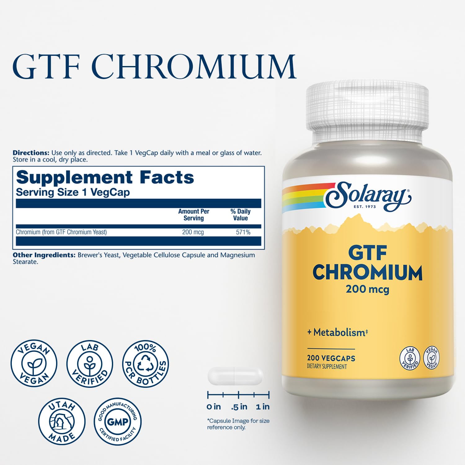 SOLARAY GTF Chromium 200mcg Supplement side view