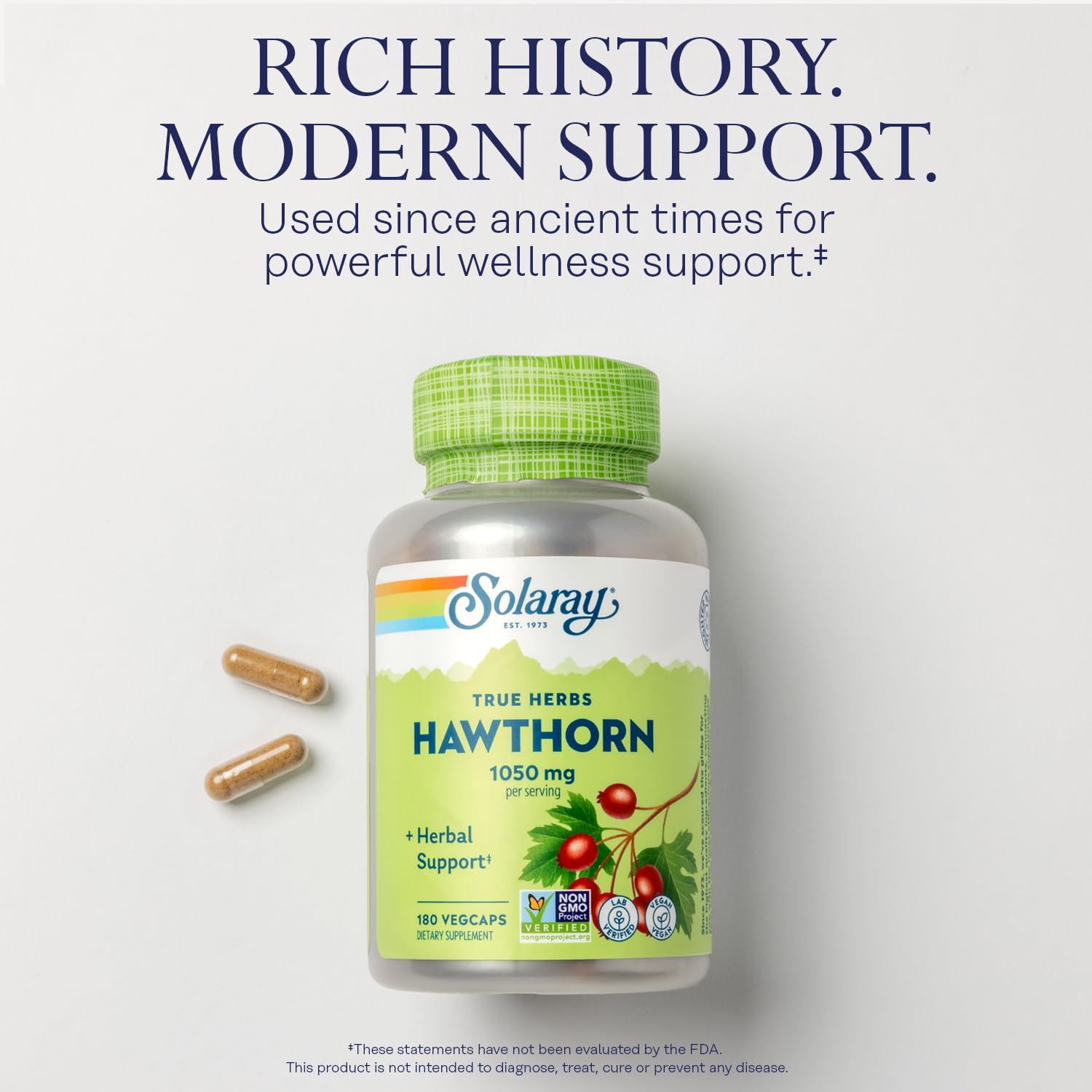 SOLARAY Hawthorn Berry Capsules 1050 mg side view