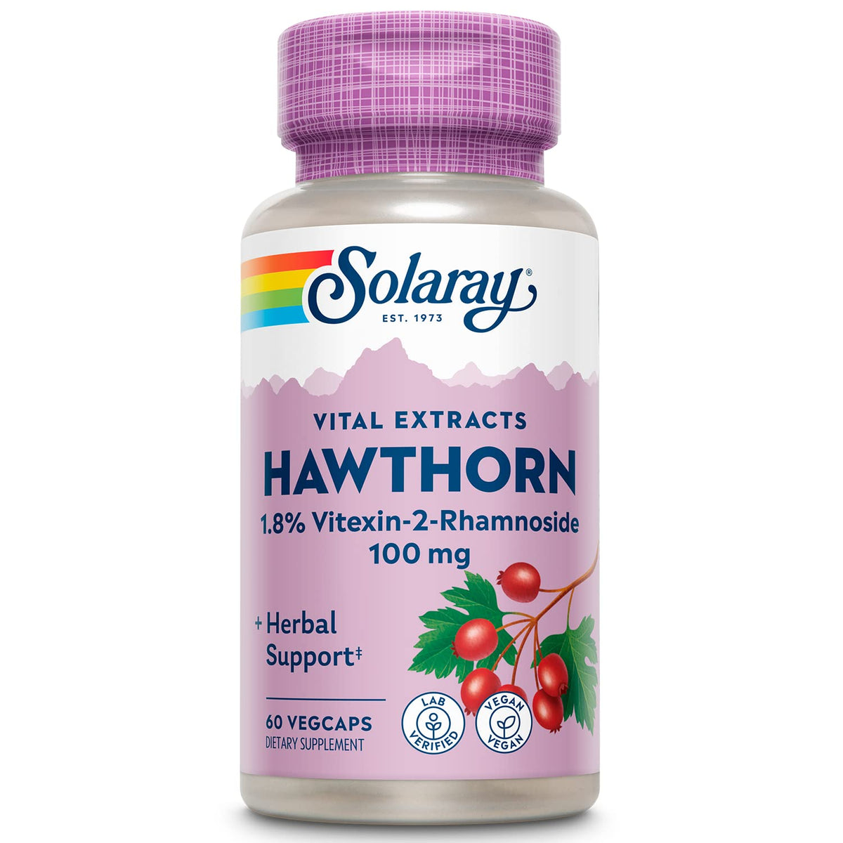 SOLARAY Hawthorn Extract 100mg capsule bottle front view