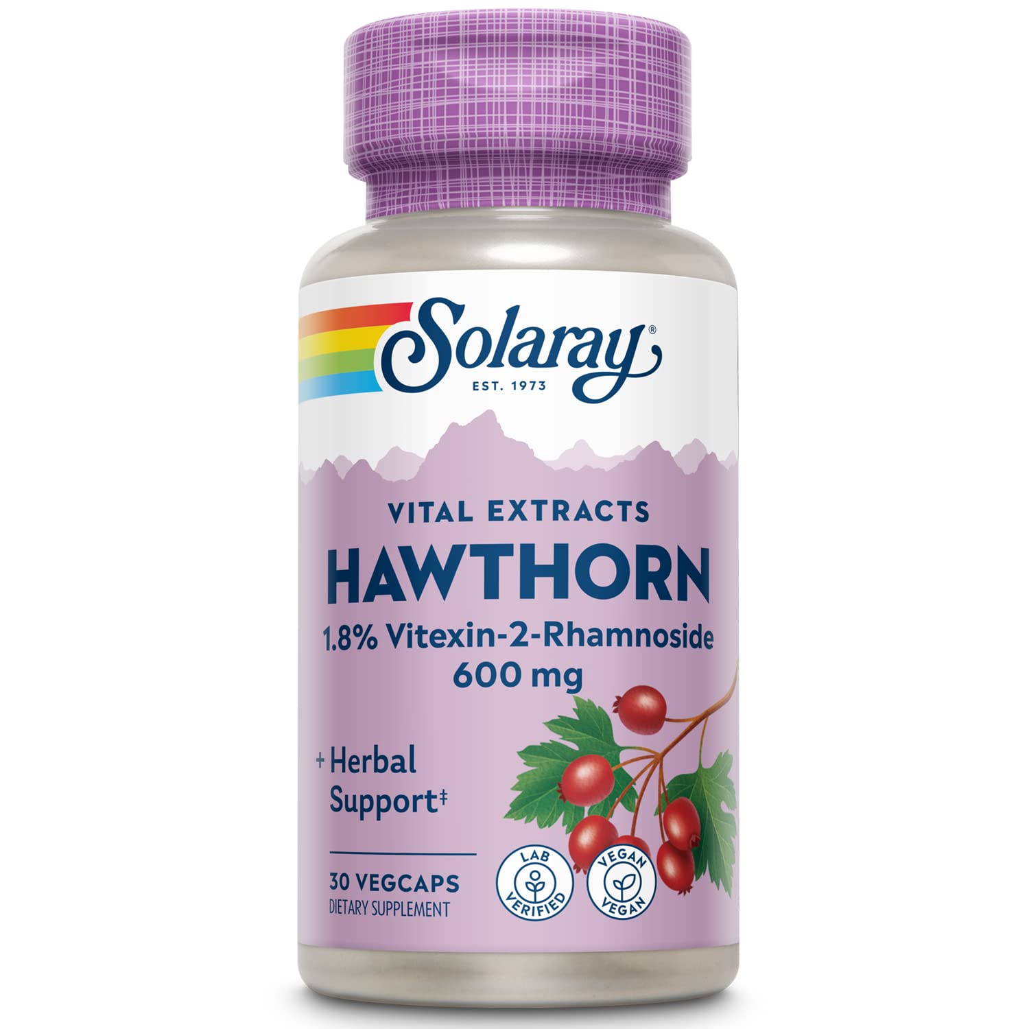 SOLARAY Hawthorn Extract 600mg capsule bottle front view