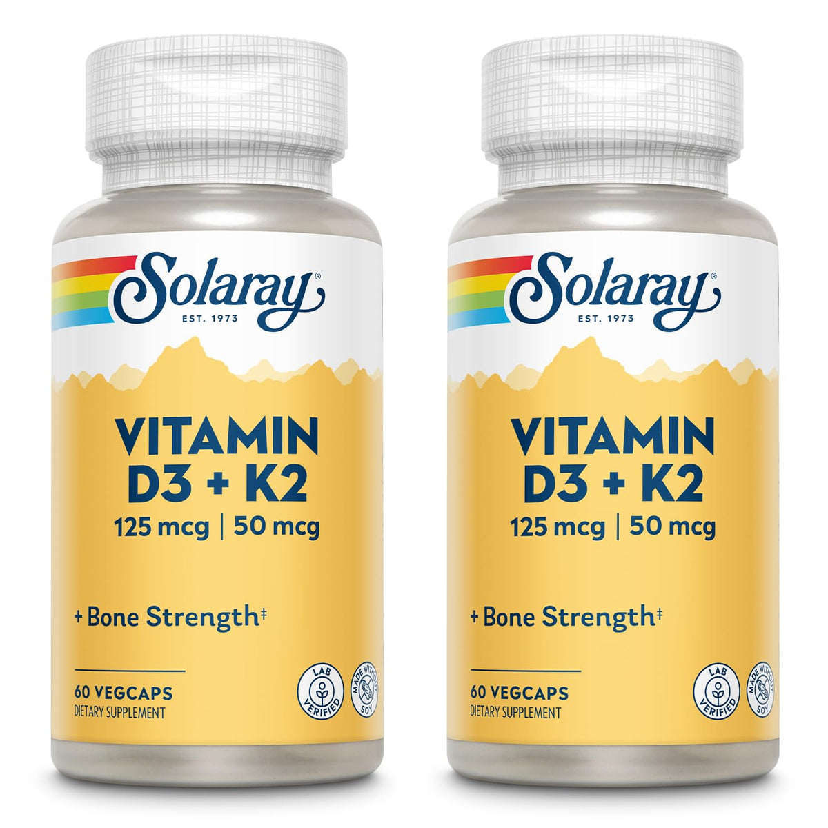 SOLARAY High Potency Vitamin K2 and D3 Supplement bottle front view