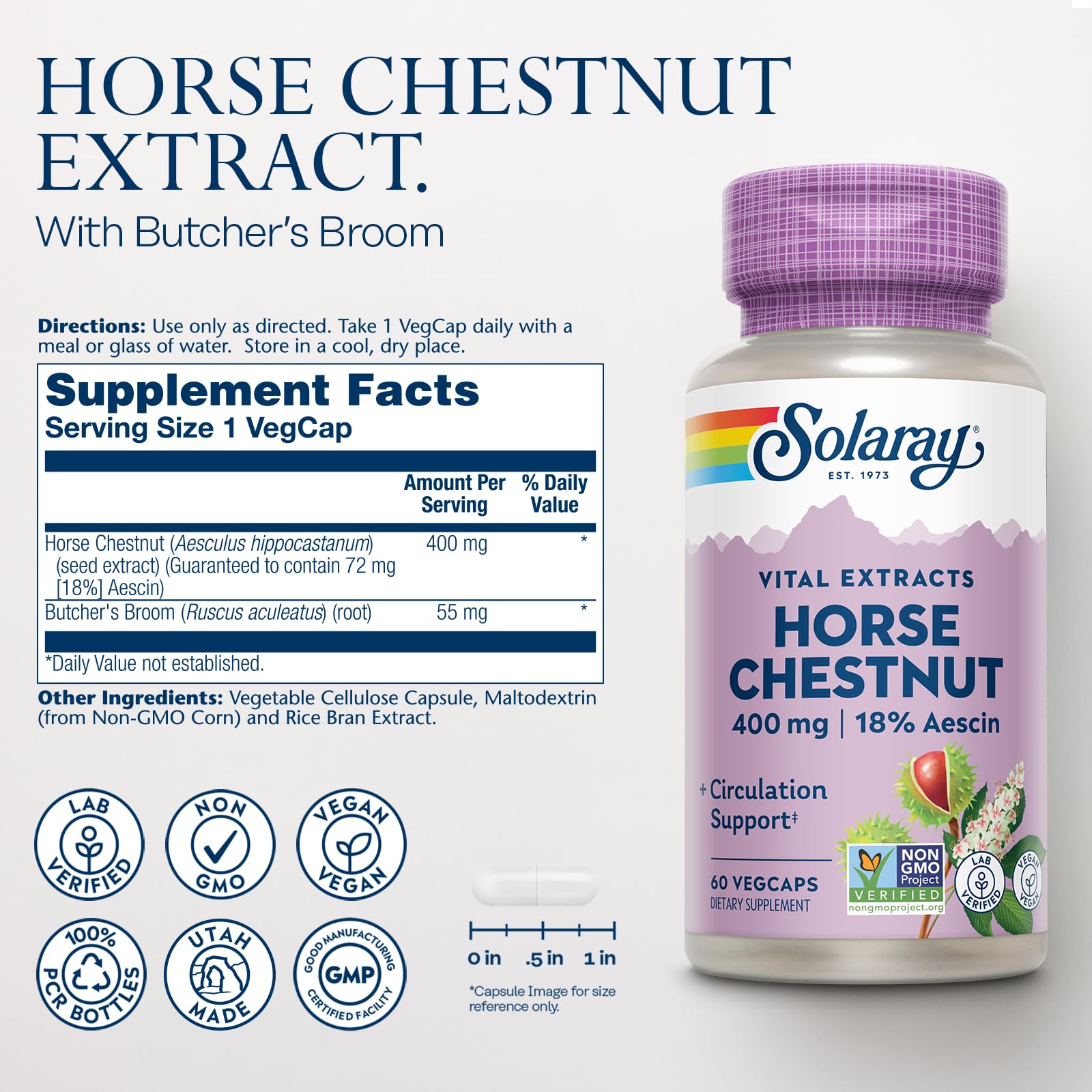 SOLARAY Horse Chestnut Capsules 400mg bottle side view