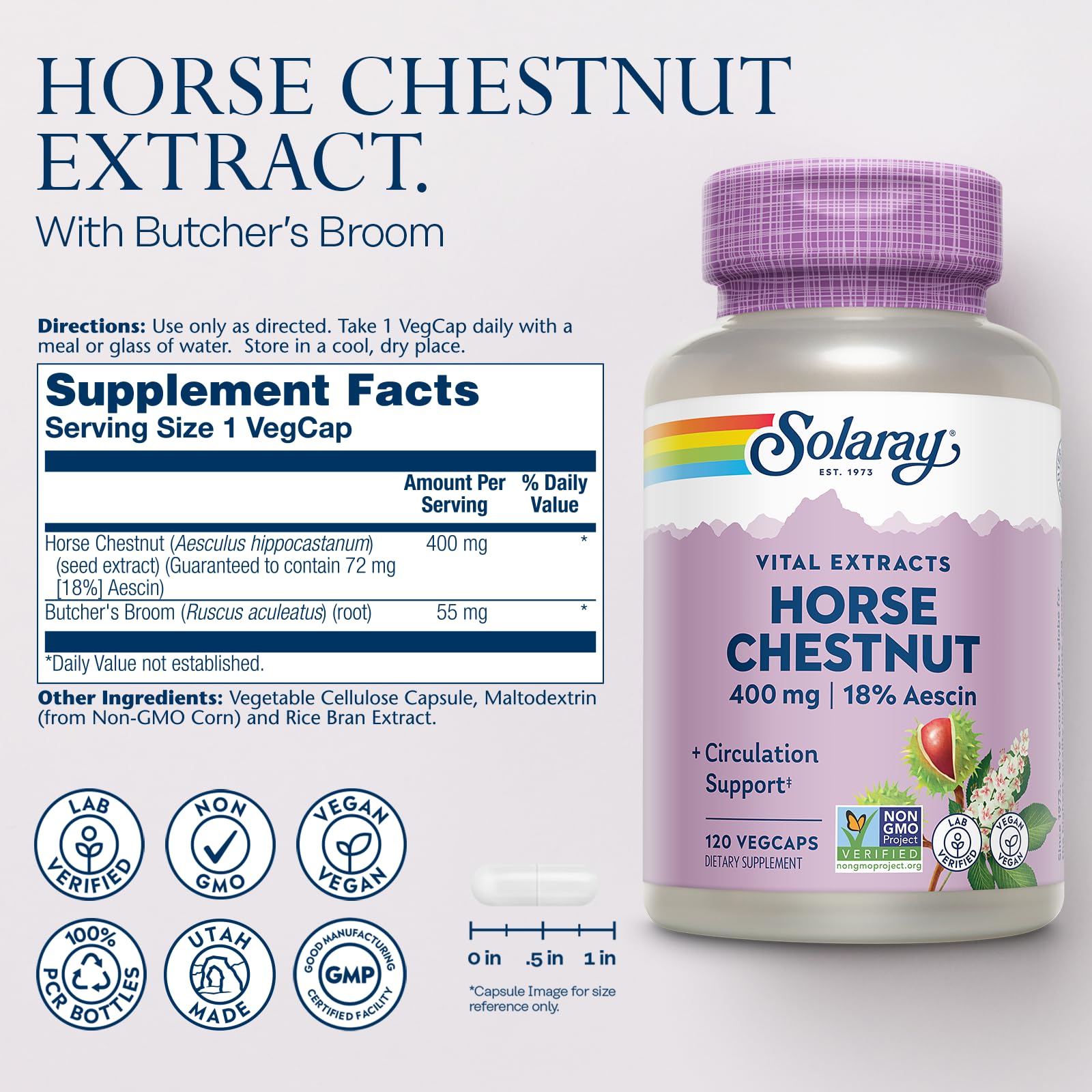 SOLARAY Horse Chestnut Capsules 400mg bottle with label