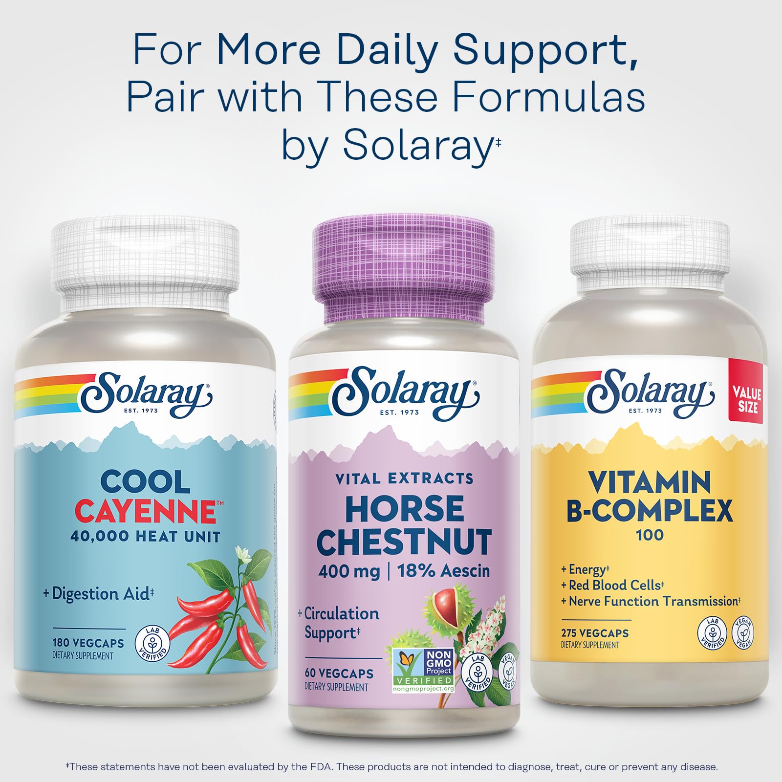SOLARAY Horse Chestnut Capsules 400mg on a wooden table