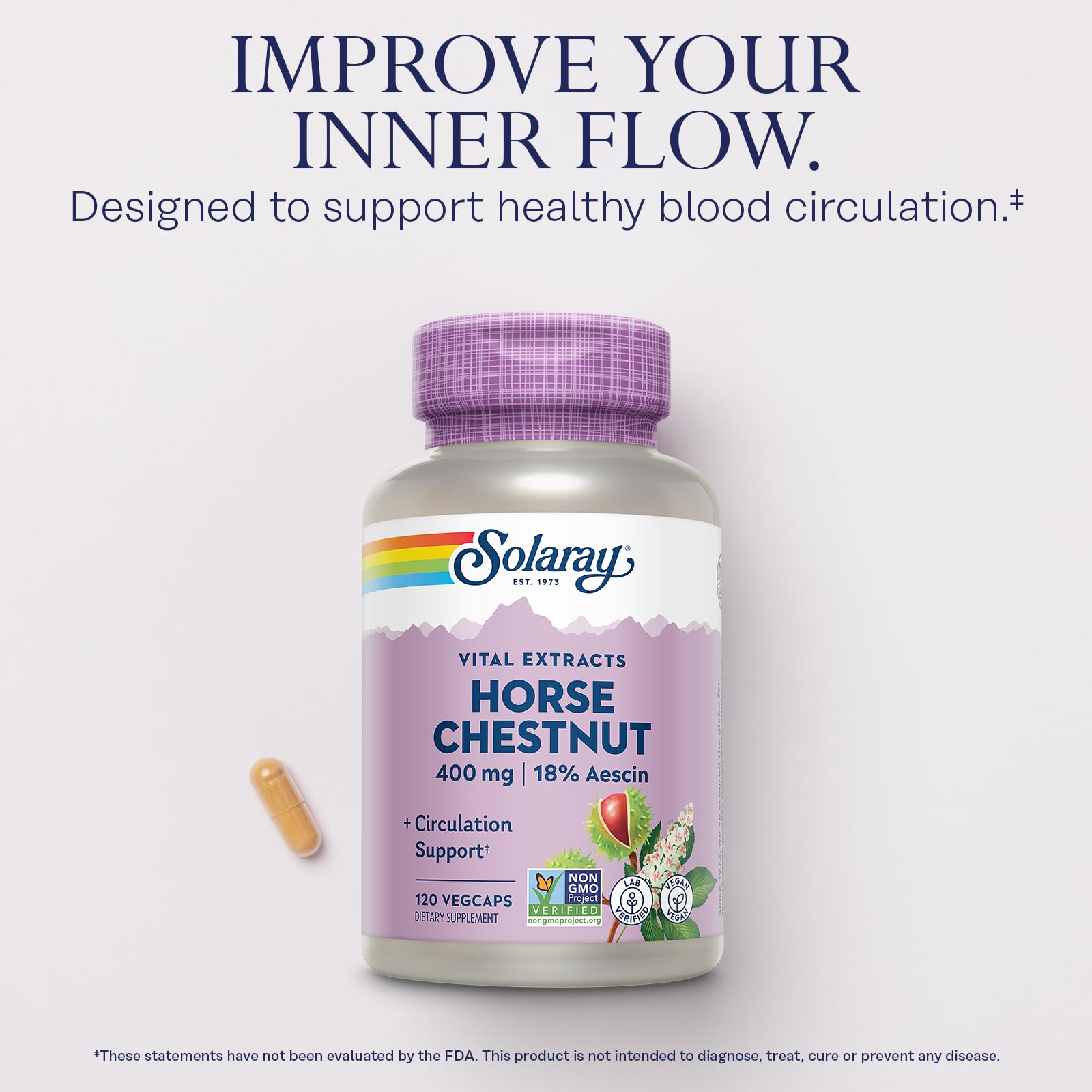 SOLARAY Horse Chestnut Capsules 400mg side view