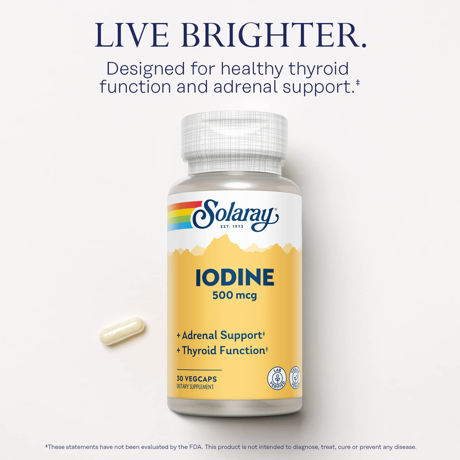 SOLARAY Iodine Pills 500 mcg bottle with eco-friendly label