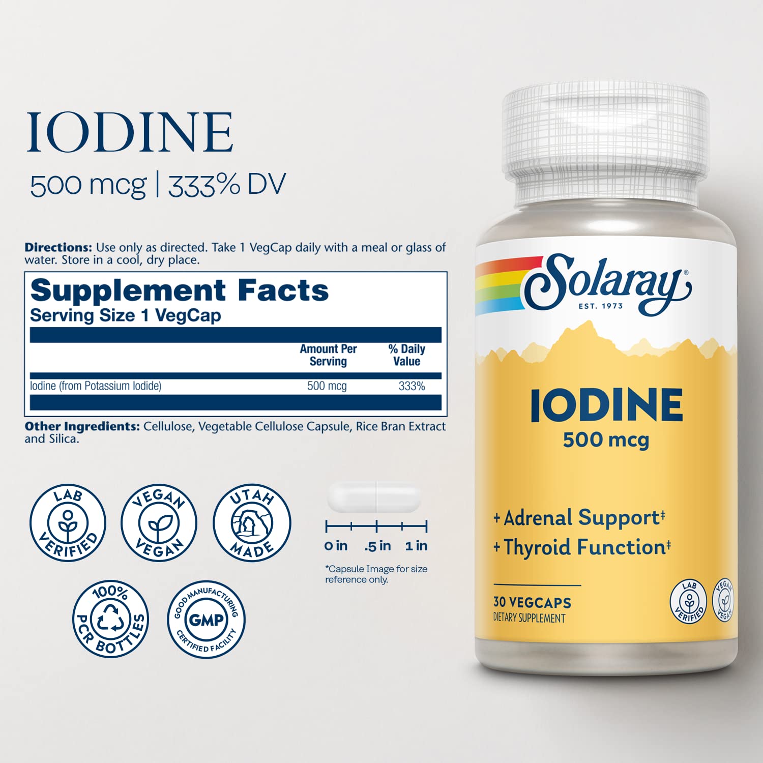 SOLARAY Iodine Pills 500 mcg capsules close-up