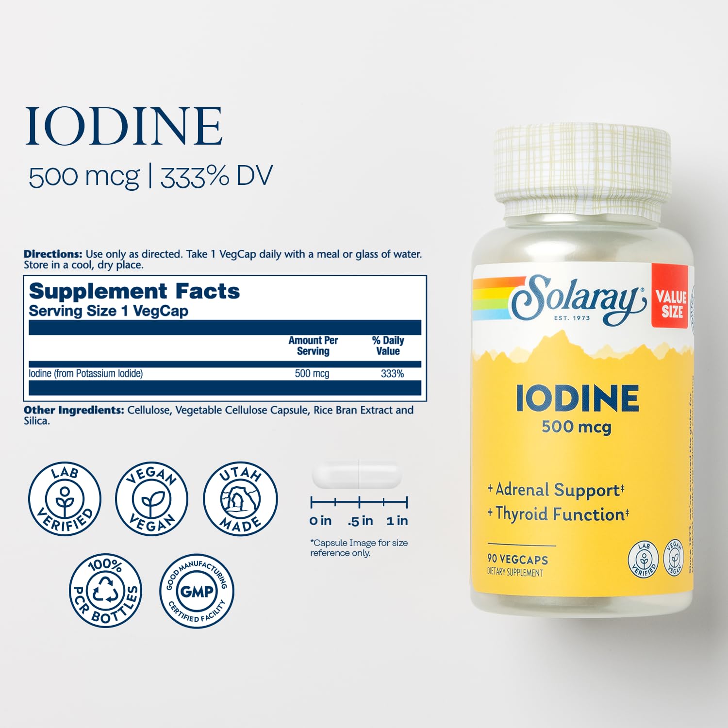 SOLARAY Iodine Supplement 145g side view showing ingredient list