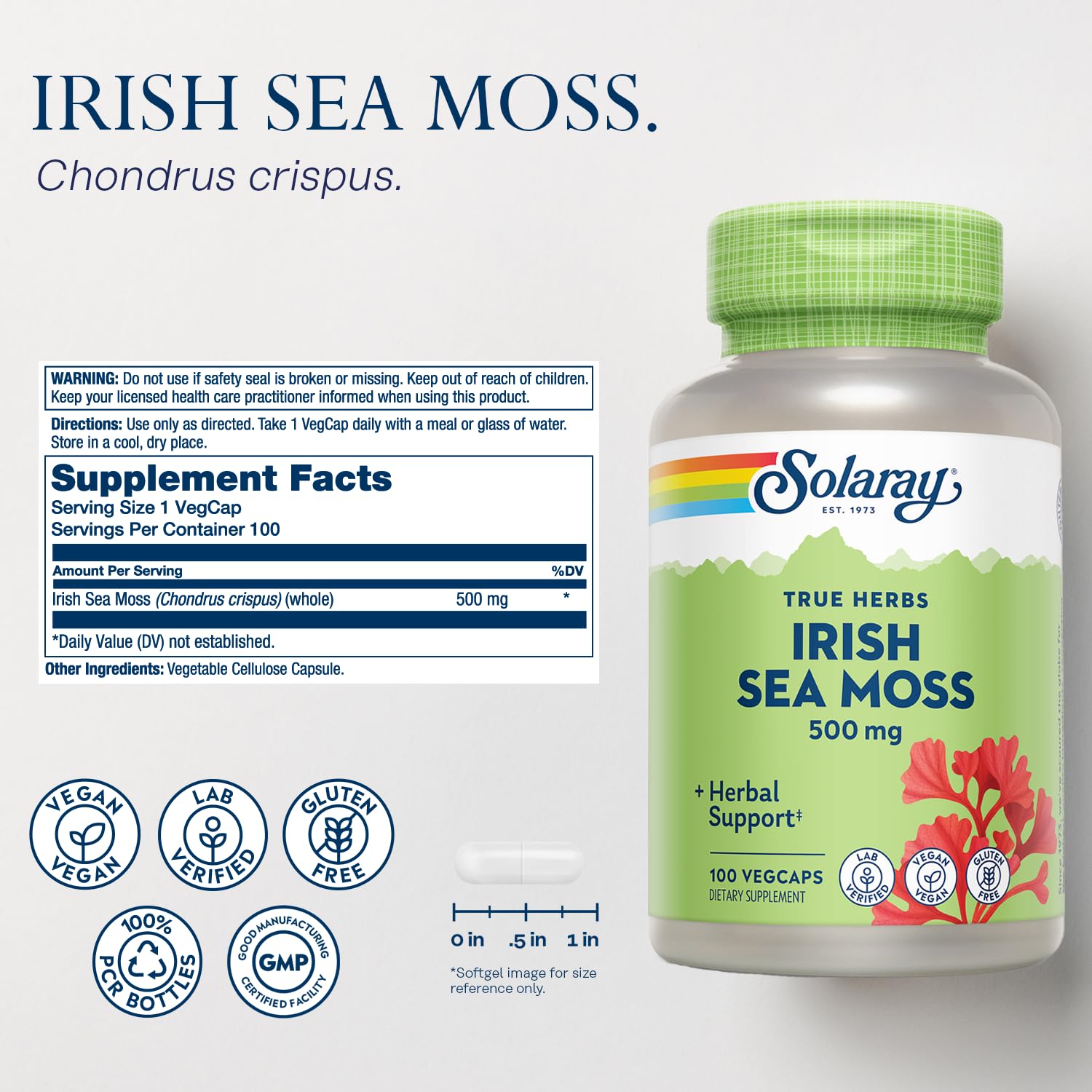 SOLARAY Irish Sea Moss Capsules side view showing capsule details