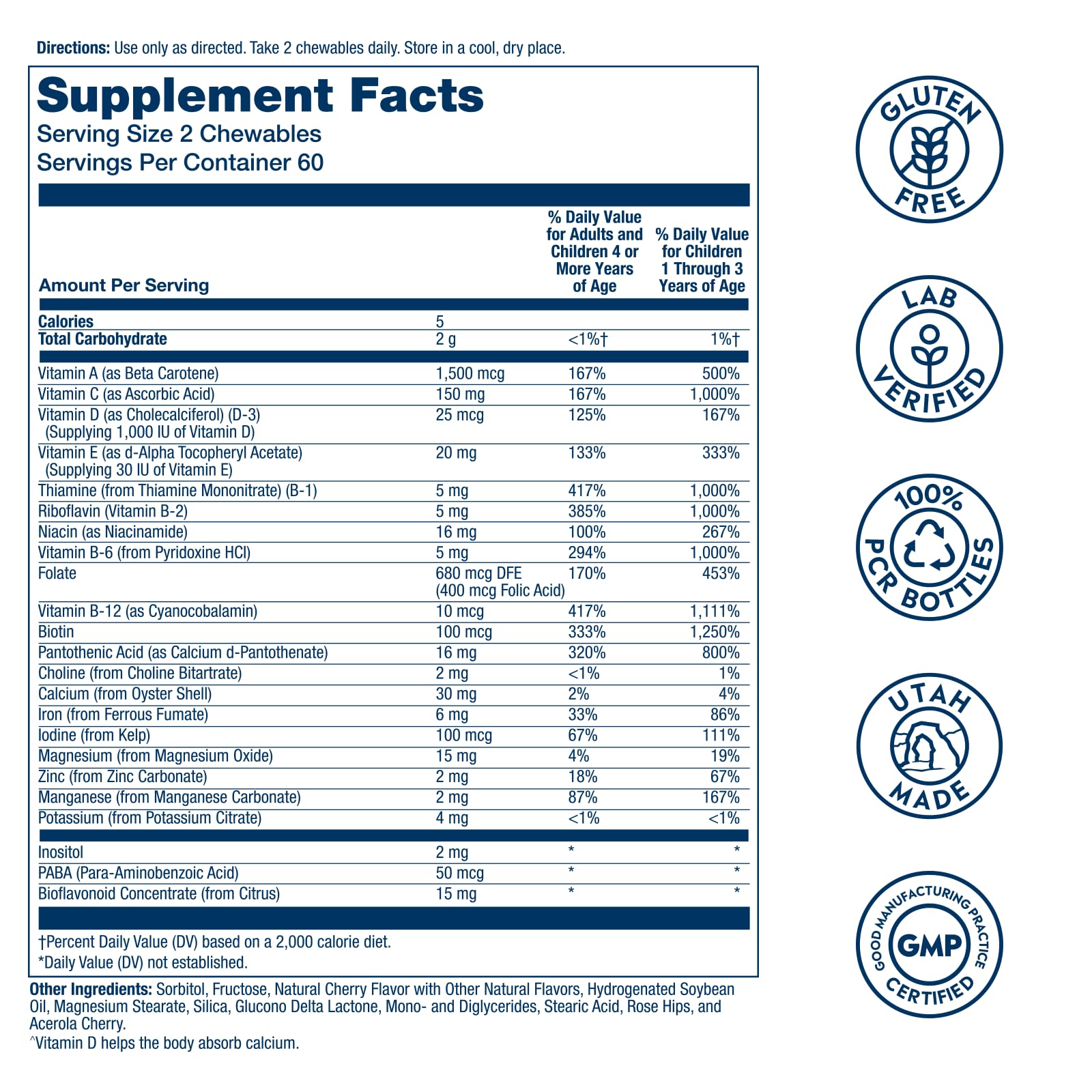 SOLARAY Kids Chewable Multivitamin side view showing chewable tablets