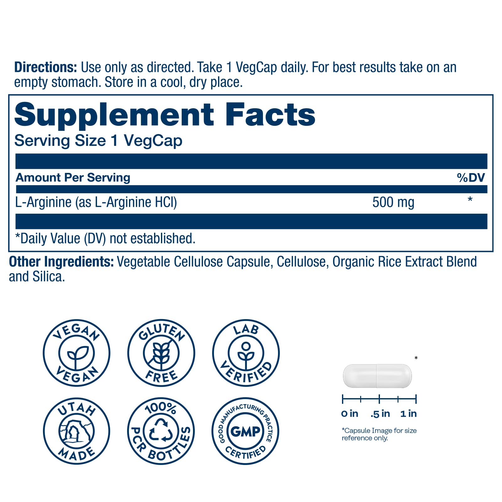 SOLARAY L-Arginine Amino Acid Supplement back view