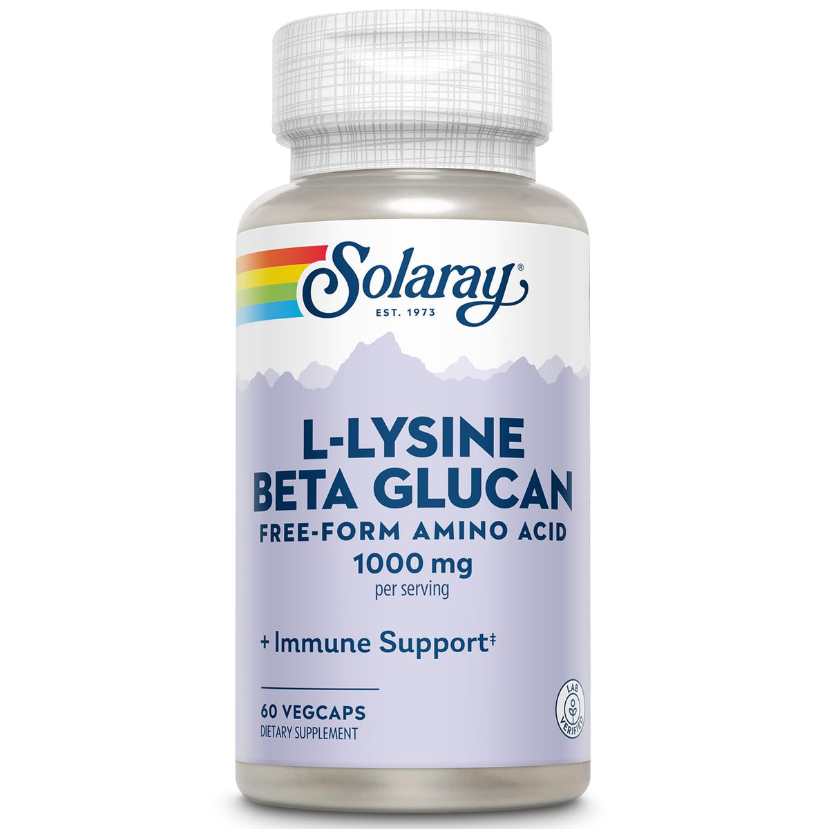 SOLARAY L-Lysine 1000mg Olive Leaf Capsules front view with packaging