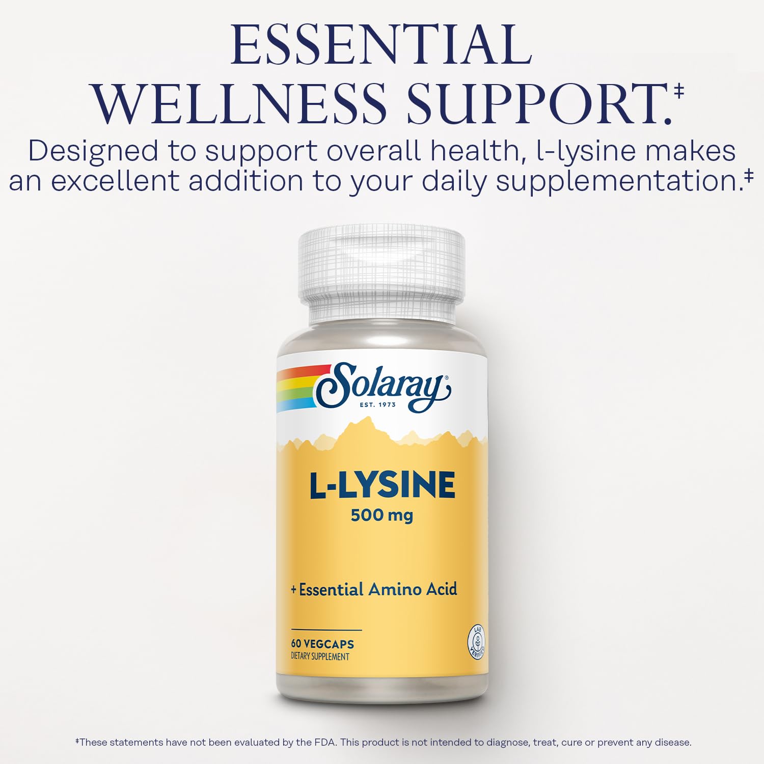 SOLARAY L-Lysine 500mg supplement back view with ingredient list
