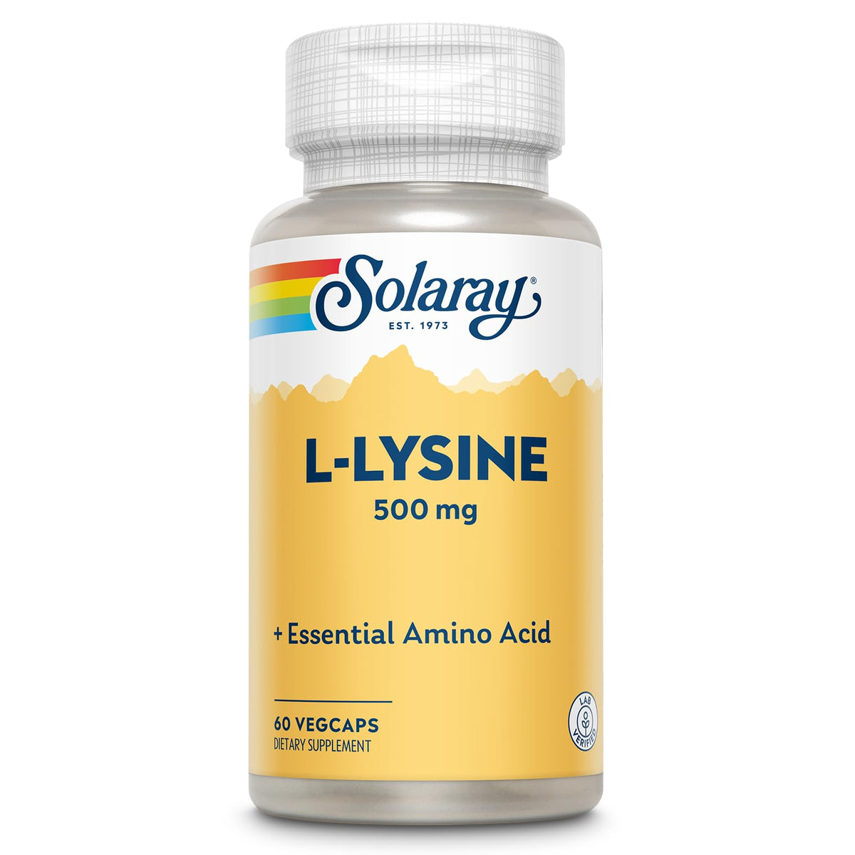 SOLARAY L-Lysine 500mg supplement front view with packaging