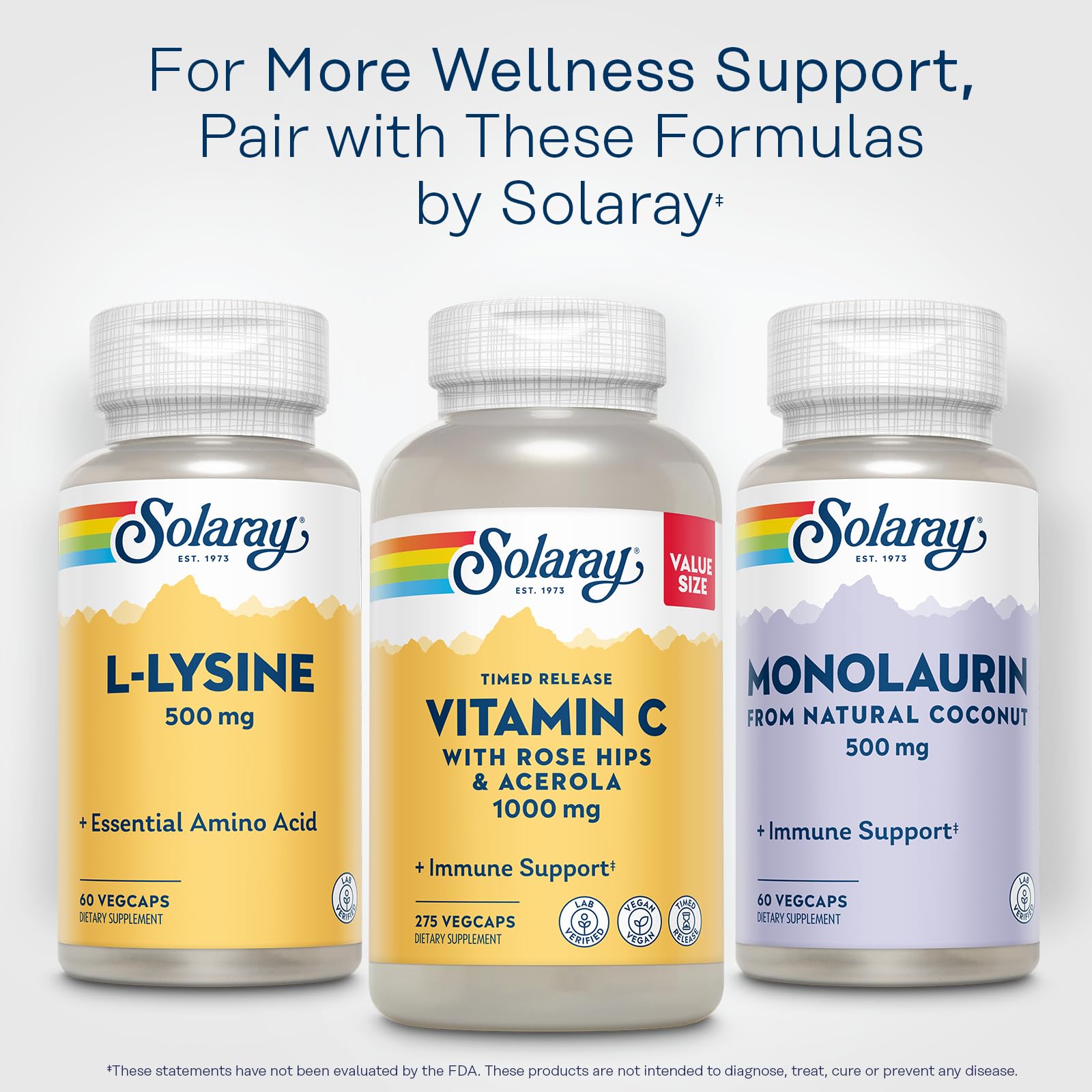 SOLARAY L-Lysine 500mg supplement next to a glass of water
