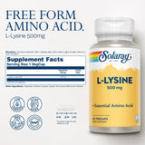 SOLARAY L-Lysine 500mg supplement side view showing capsule