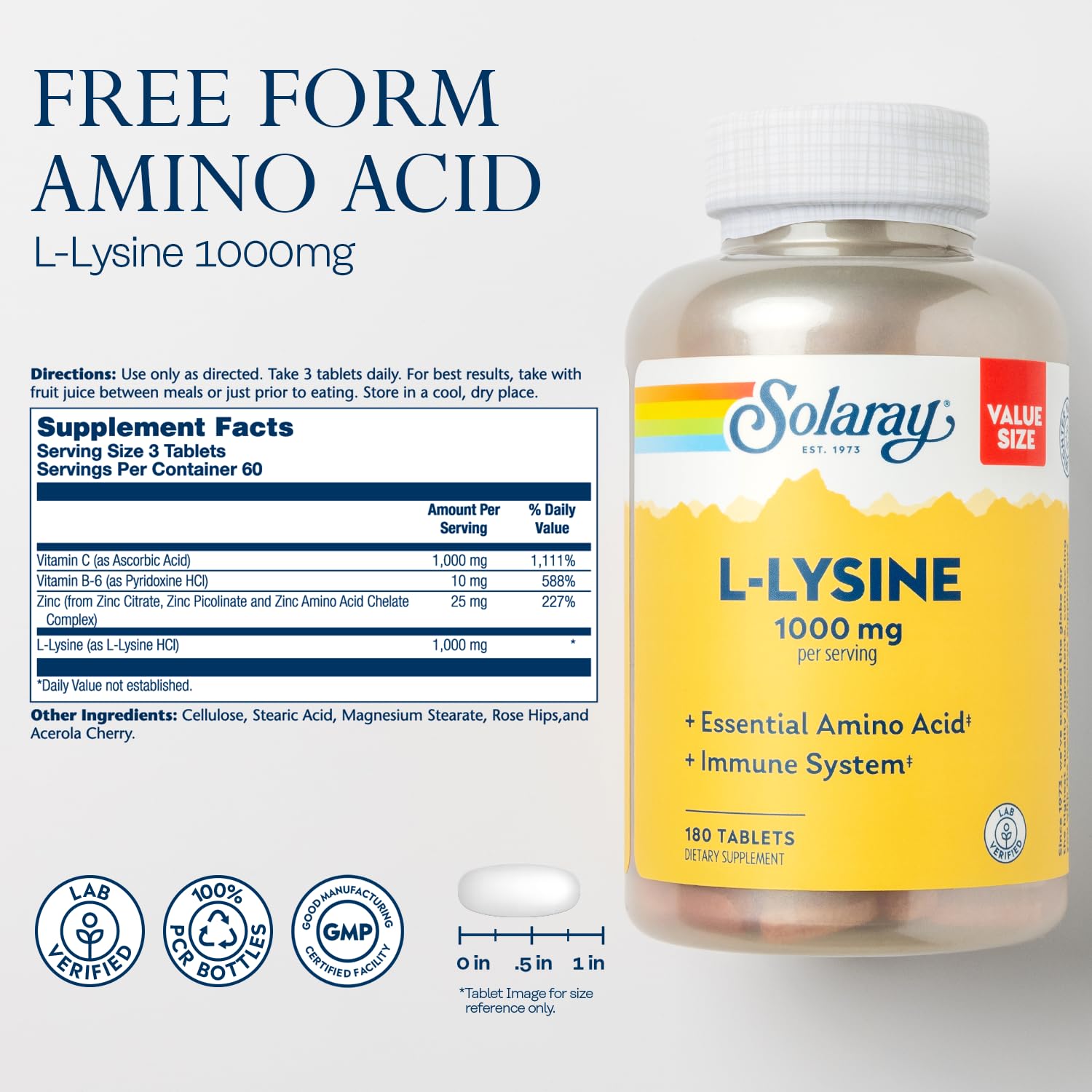 SOLARAY L-Lysine Supplement 230g powder packaging