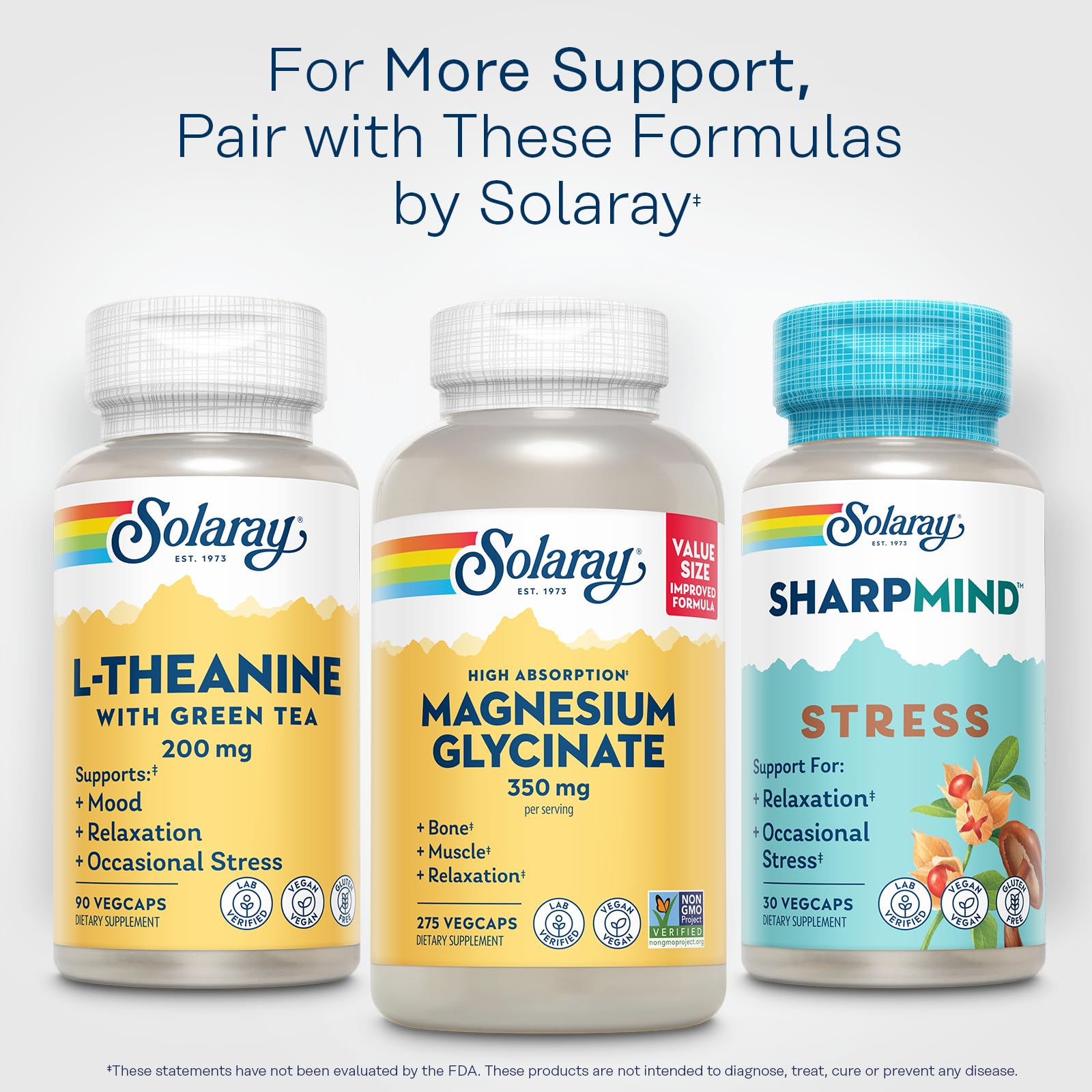 SOLARAY L-Theanine 200mg Green Tea Supplement packaging details