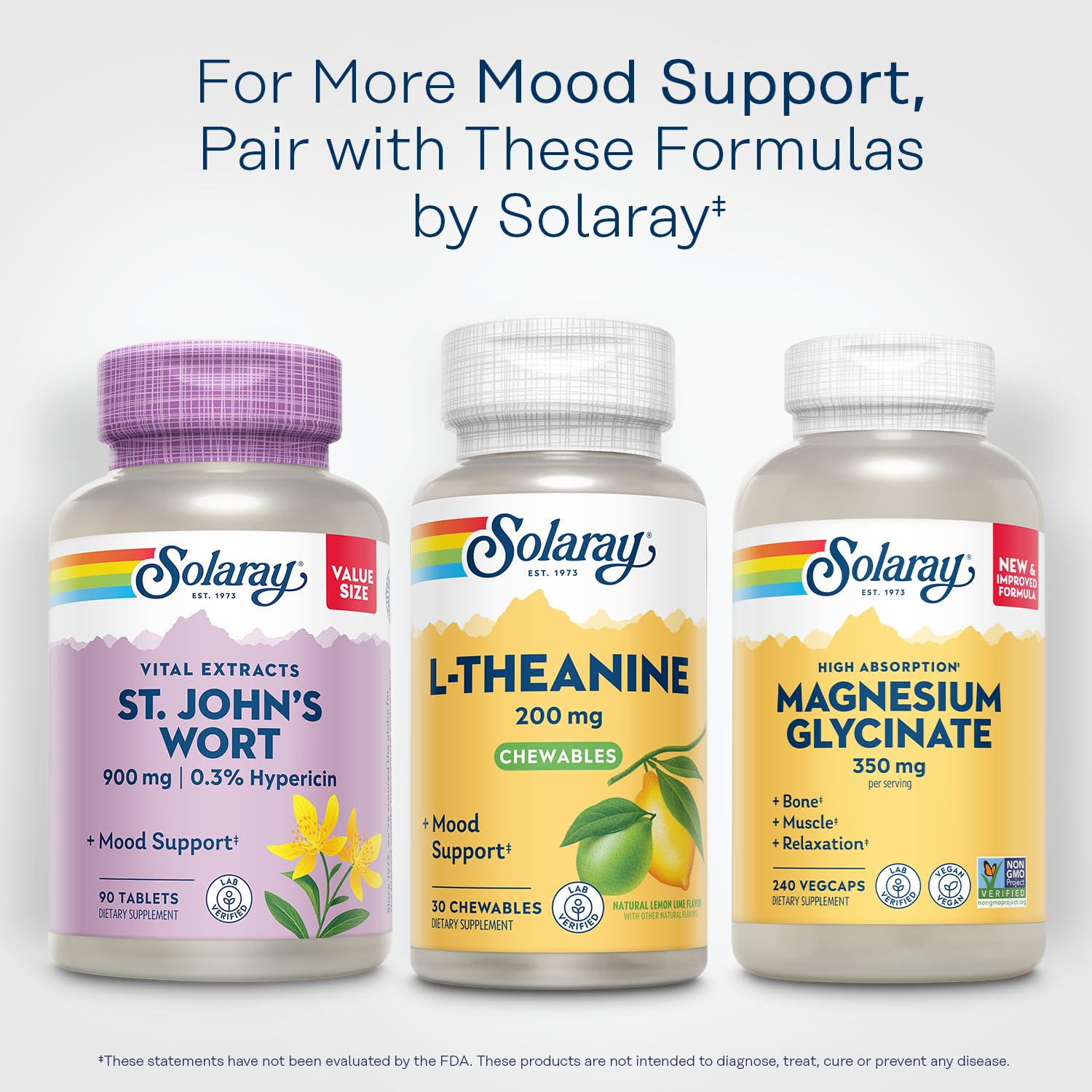 SOLARAY L-Theanine chewable tablets with eco-friendly packaging