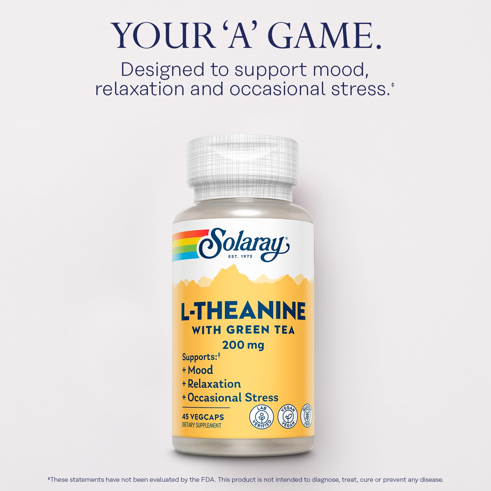 SOLARAY L-Theanine Supplement 200mg bottle with label