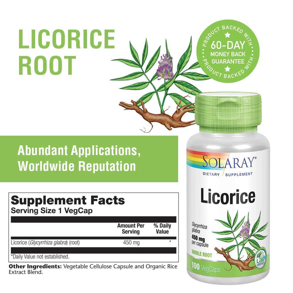 SOLARAY Licorice Root Capsules 450mg close-up of capsules