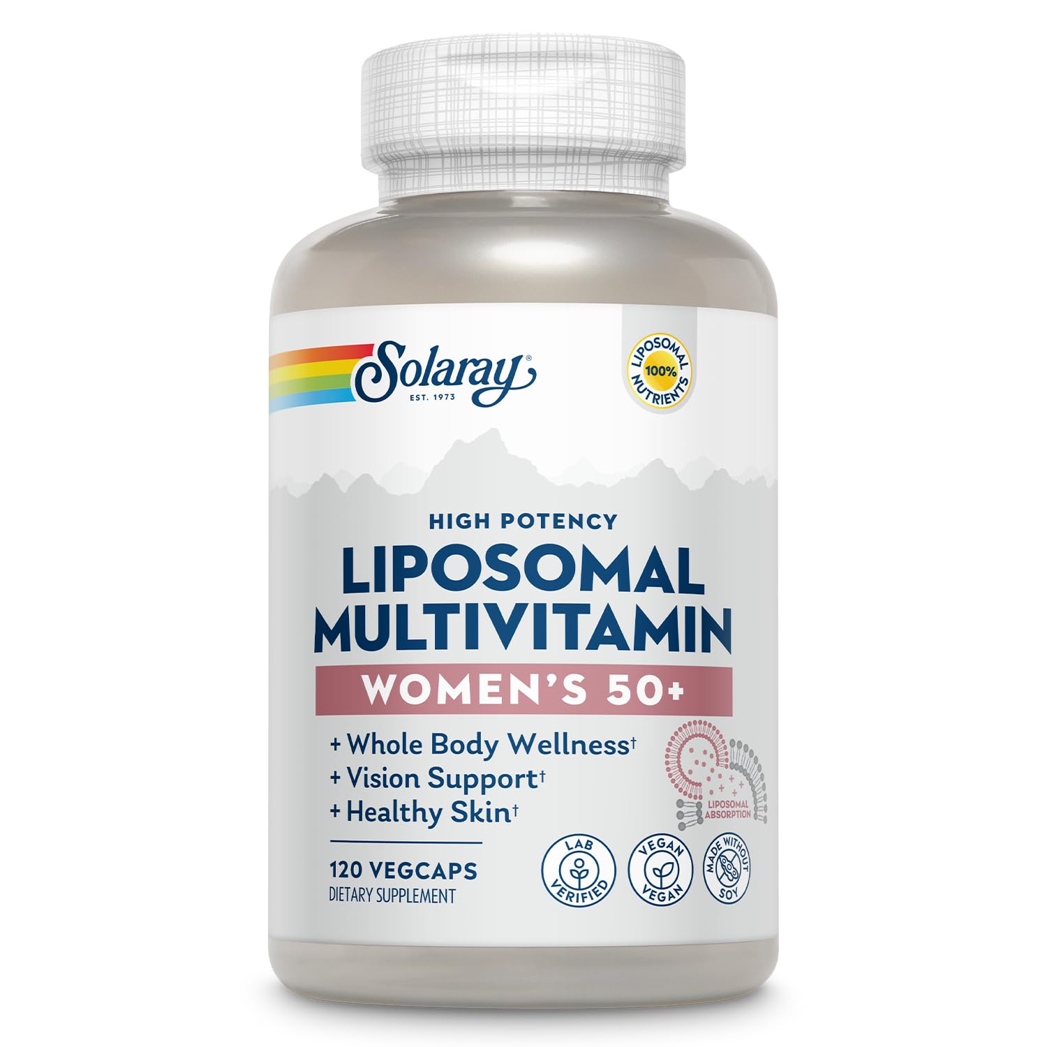 SOLARAY Liposomal Multivitamin for Women 50+, front view of bottle