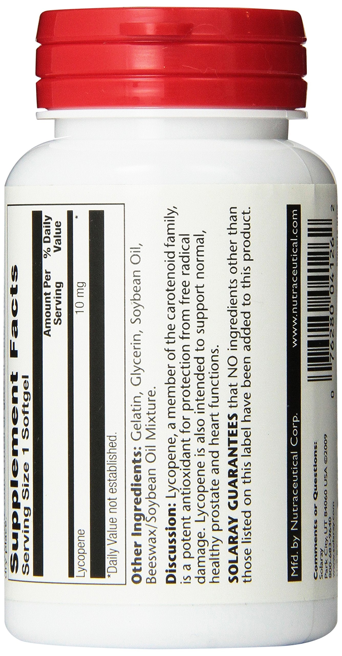 SOLARAY Lycopene Supplement 10 mg capsules in a close-up view