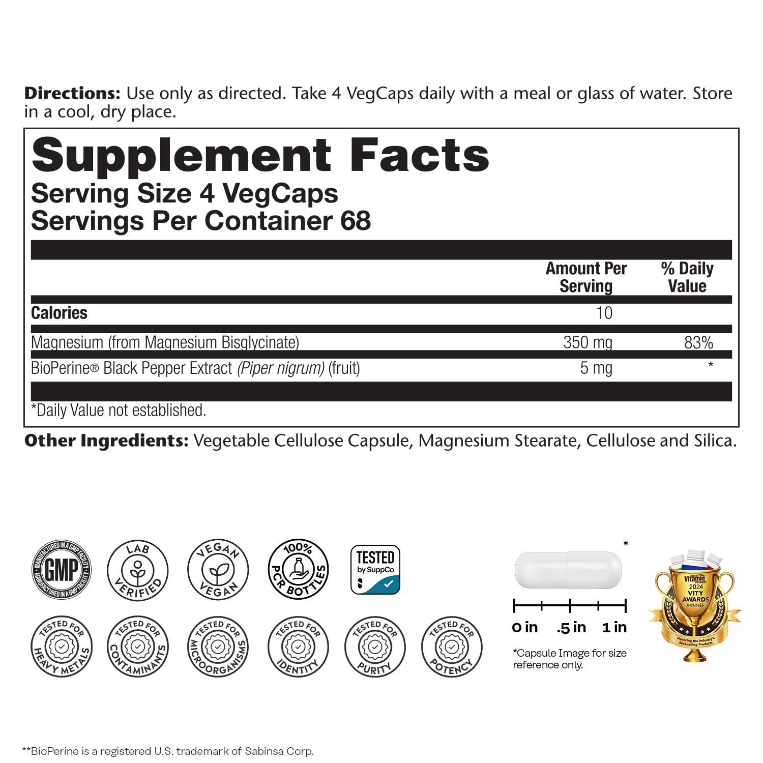SOLARAY Magnesium Glycinate Supplement 320g back view