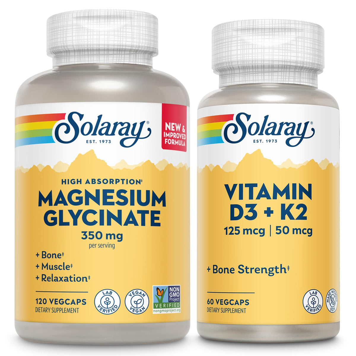 SOLARAY Magnesium Glycinate with Vitamin D3 & K2 front view