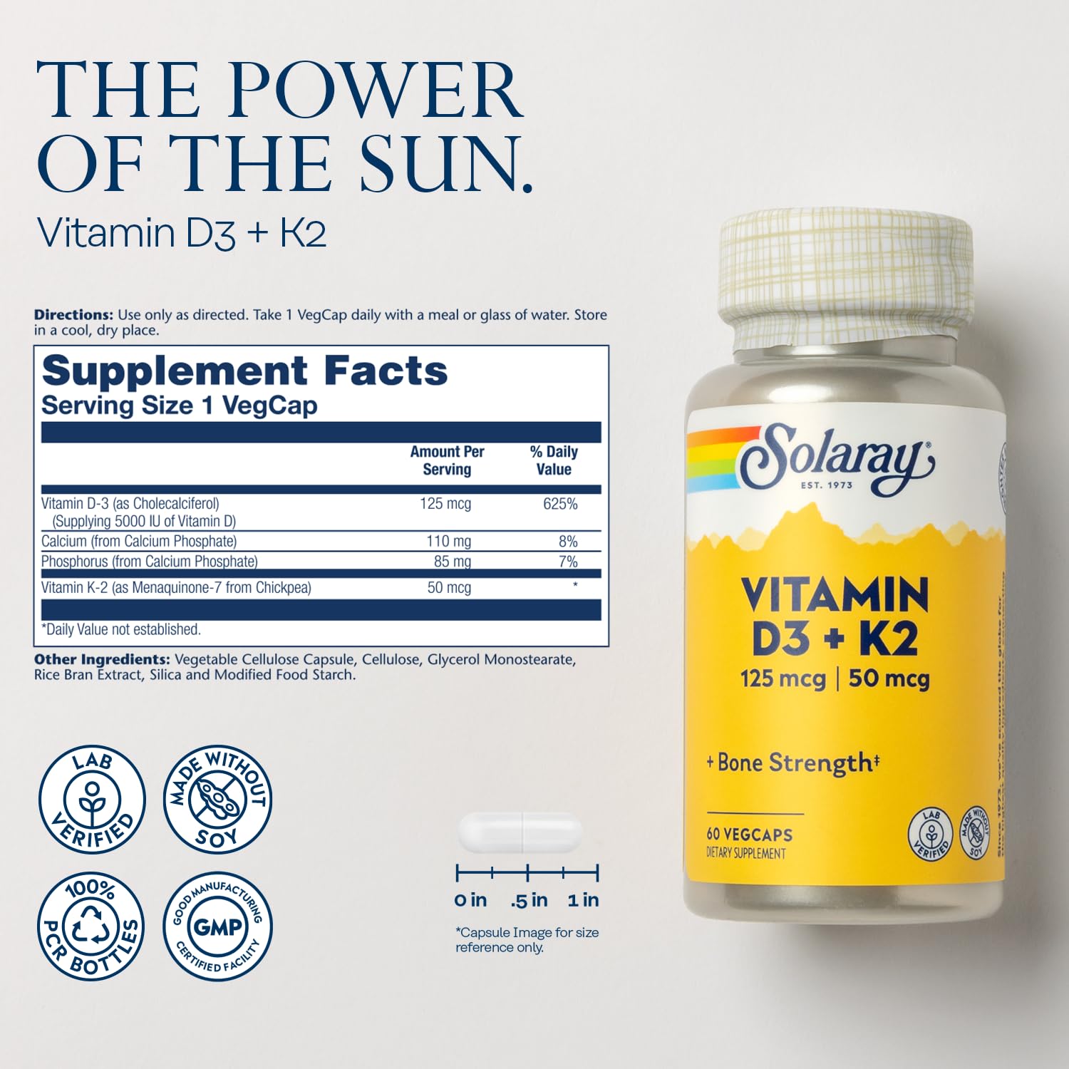 SOLARAY Magnesium Glycinate with Vitamin D3 & K2 side view