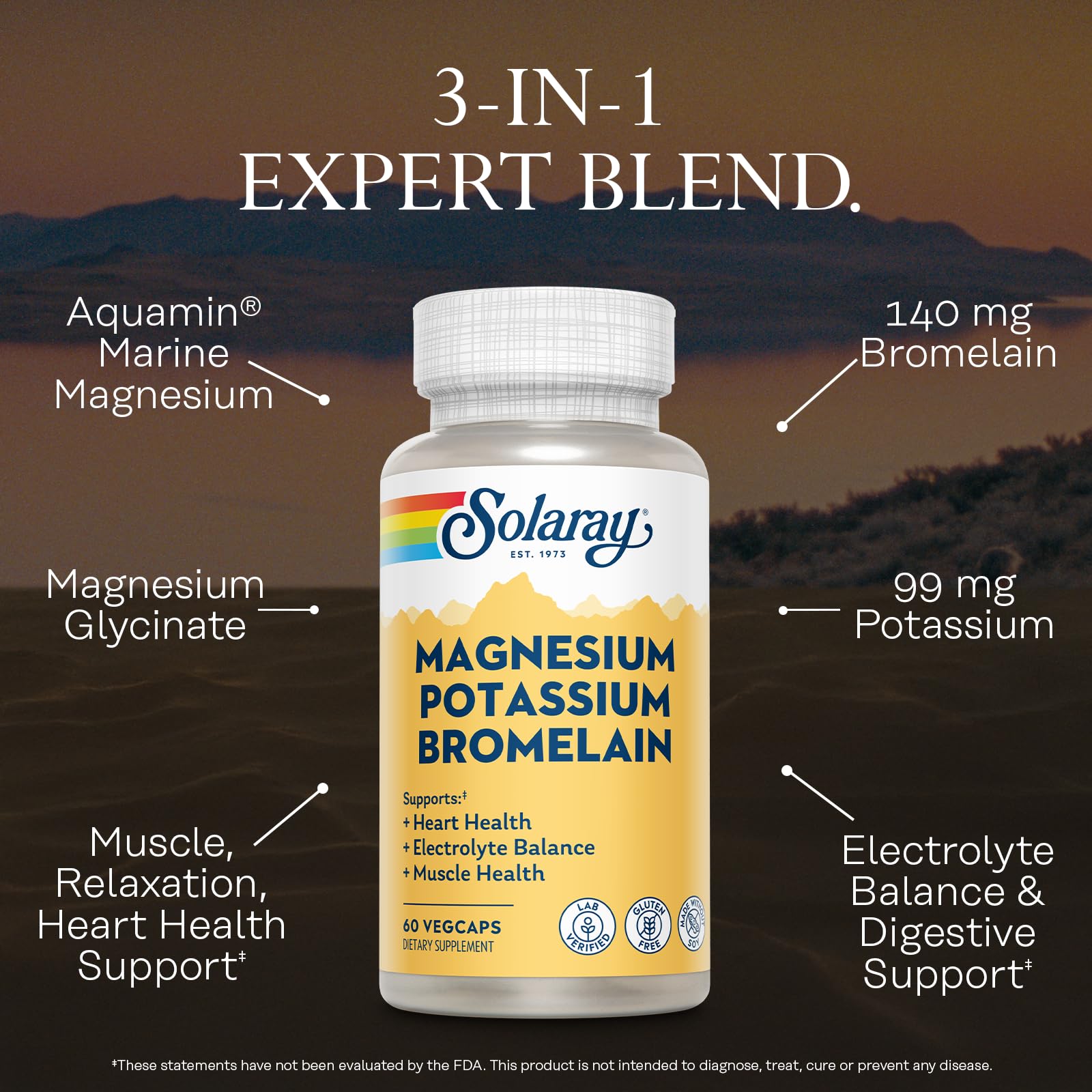 SOLARAY Magnesium Potassium Bromelain 300mg capsule close-up