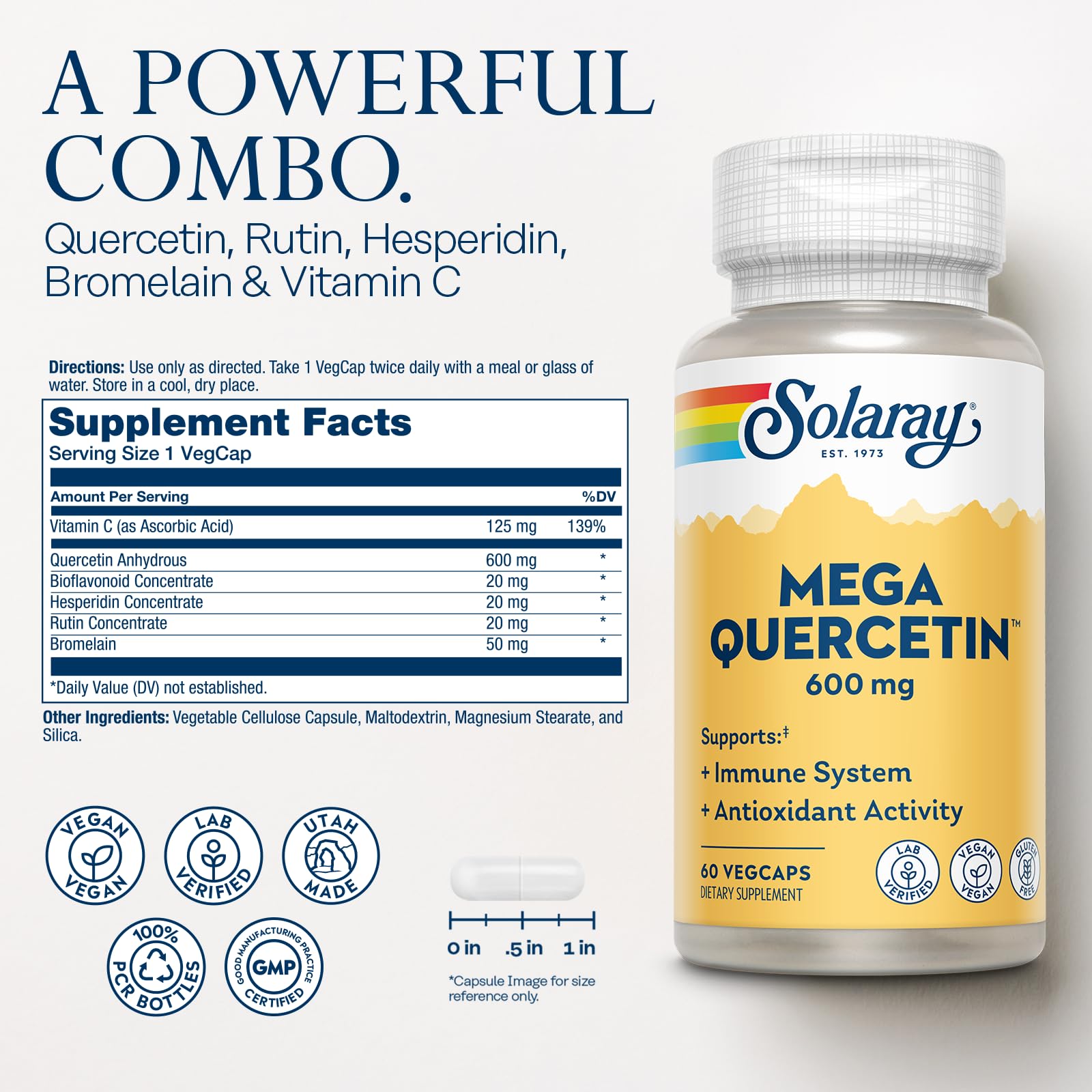 SOLARAY Mega Quercetin 600mg capsules side view