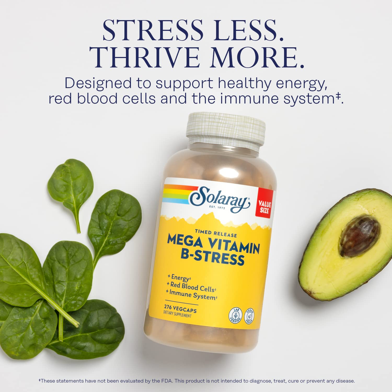 SOLARAY Mega Vitamin B-Stress B-Complex 340g back view