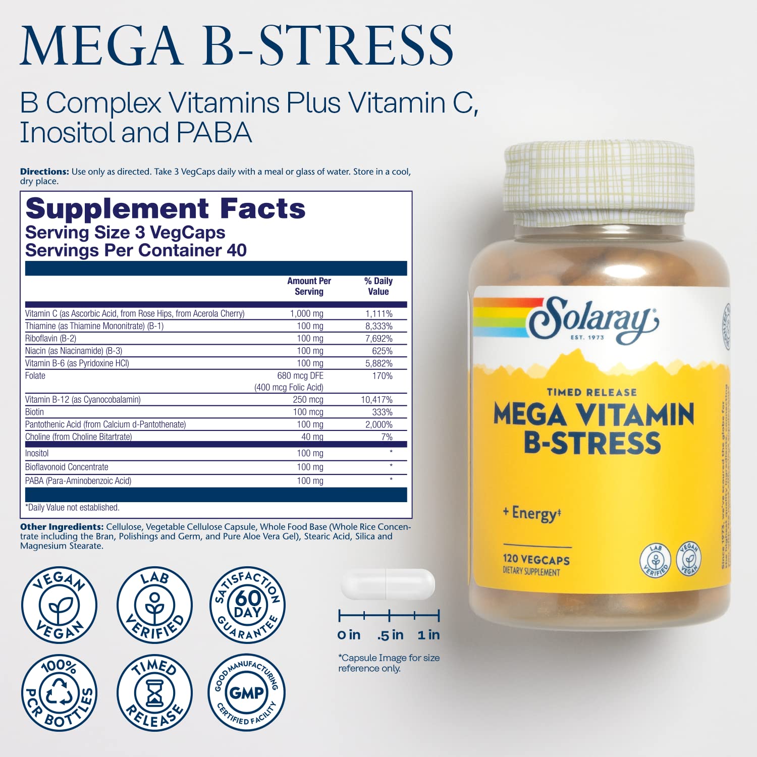 SOLARAY Mega Vitamin B-Stress label close-up
