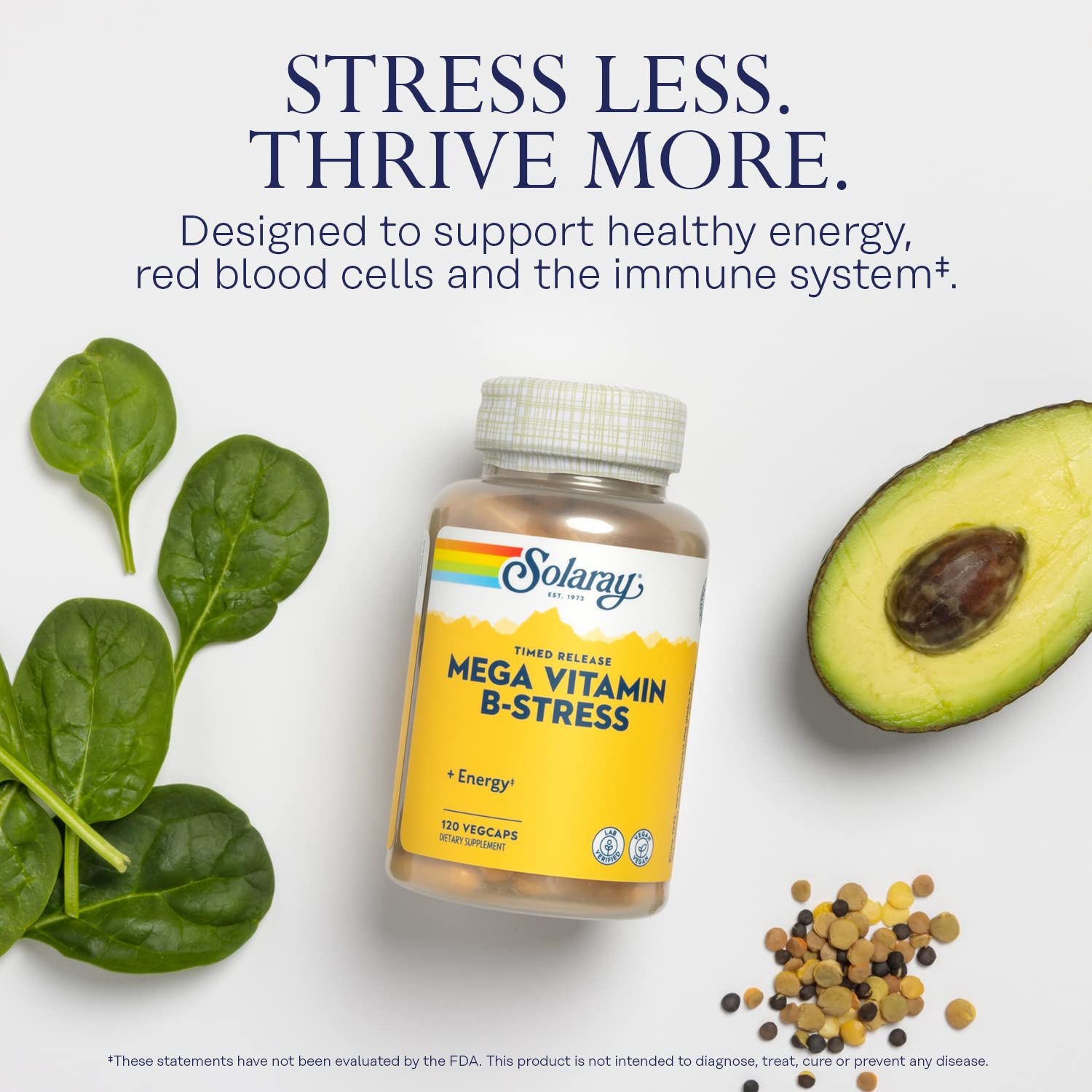SOLARAY Mega Vitamin B-Stress side view bottle