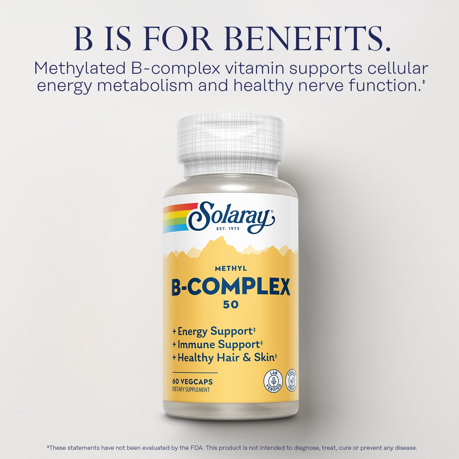 SOLARAY Methylated B Complex Vitamins 60 Capsules back view
