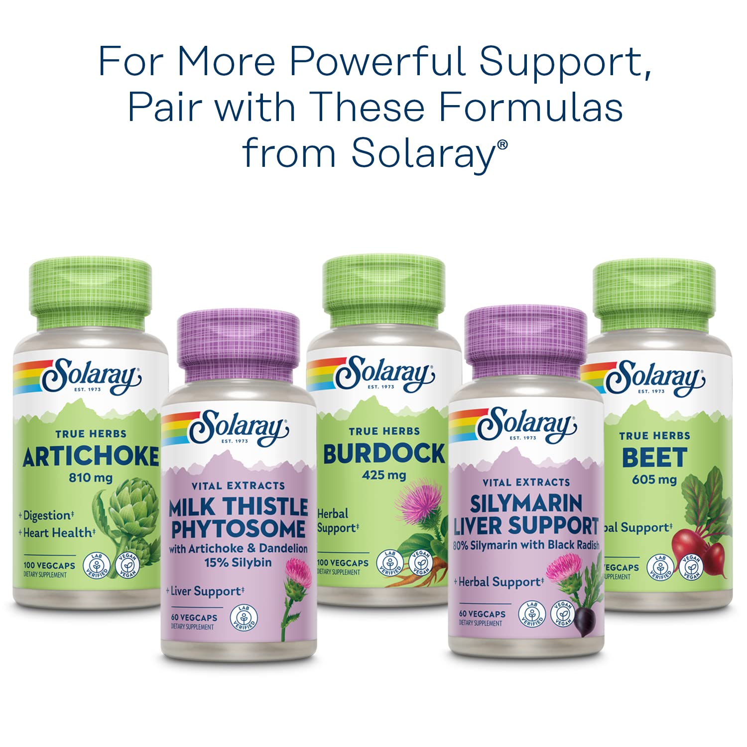 SOLARAY Milk Thistle 350mg supplement on a wooden table