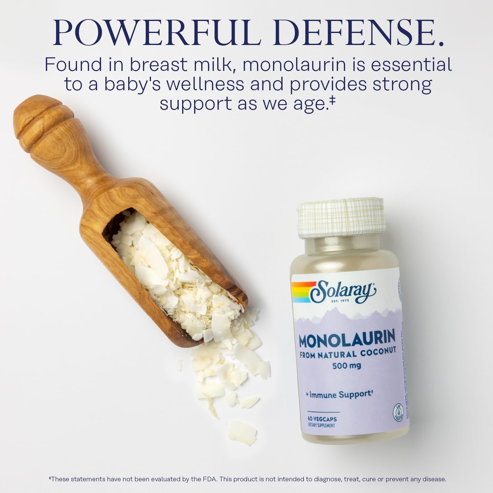 SOLARAY Monolaurin 500mg VegCaps side view showing capsule