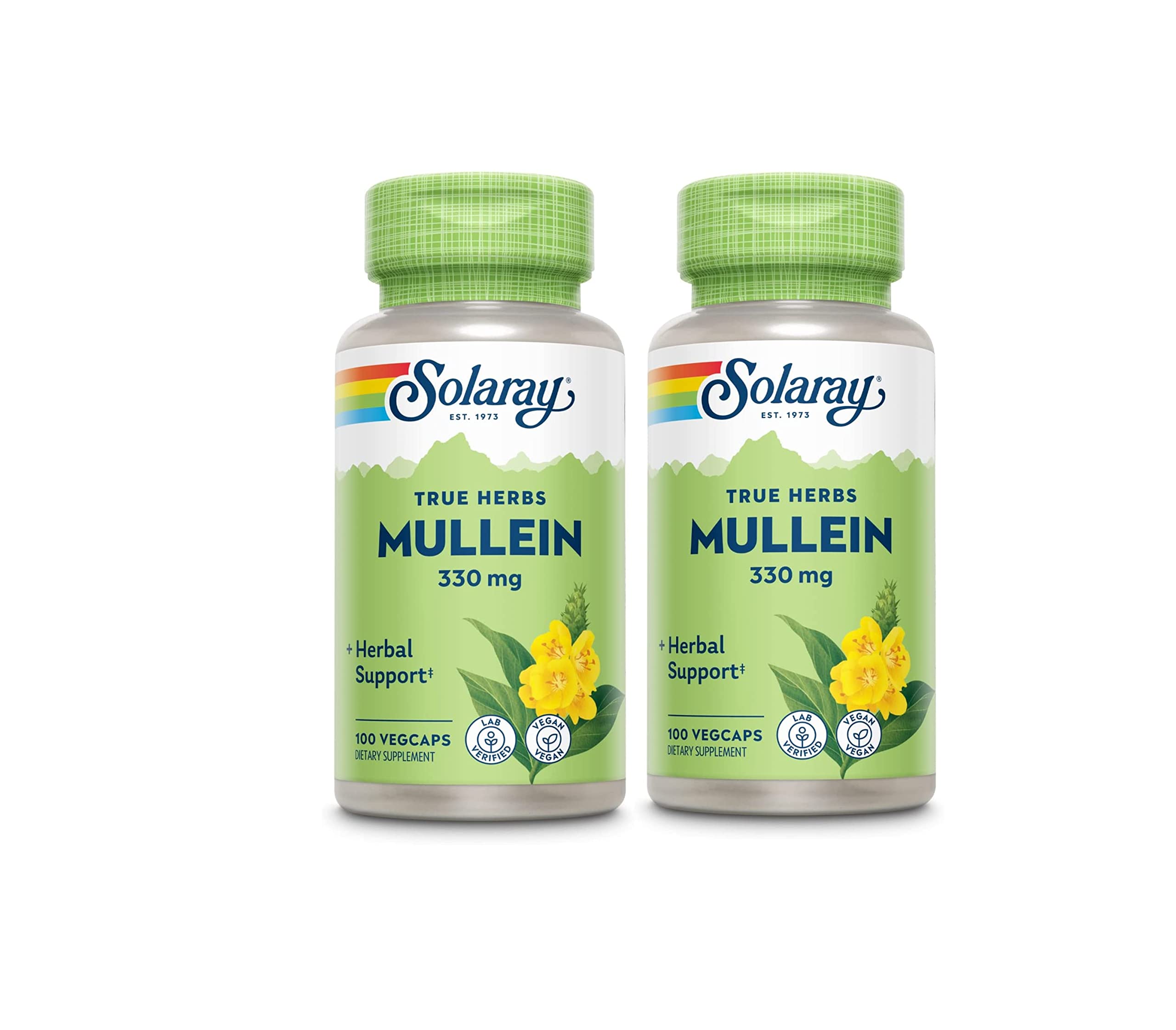 SOLARAY Mullein Leaf Capsules front view in eco-friendly packaging