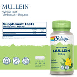 SOLARAY Mullein Leaf Capsules side view showing label and ingredients