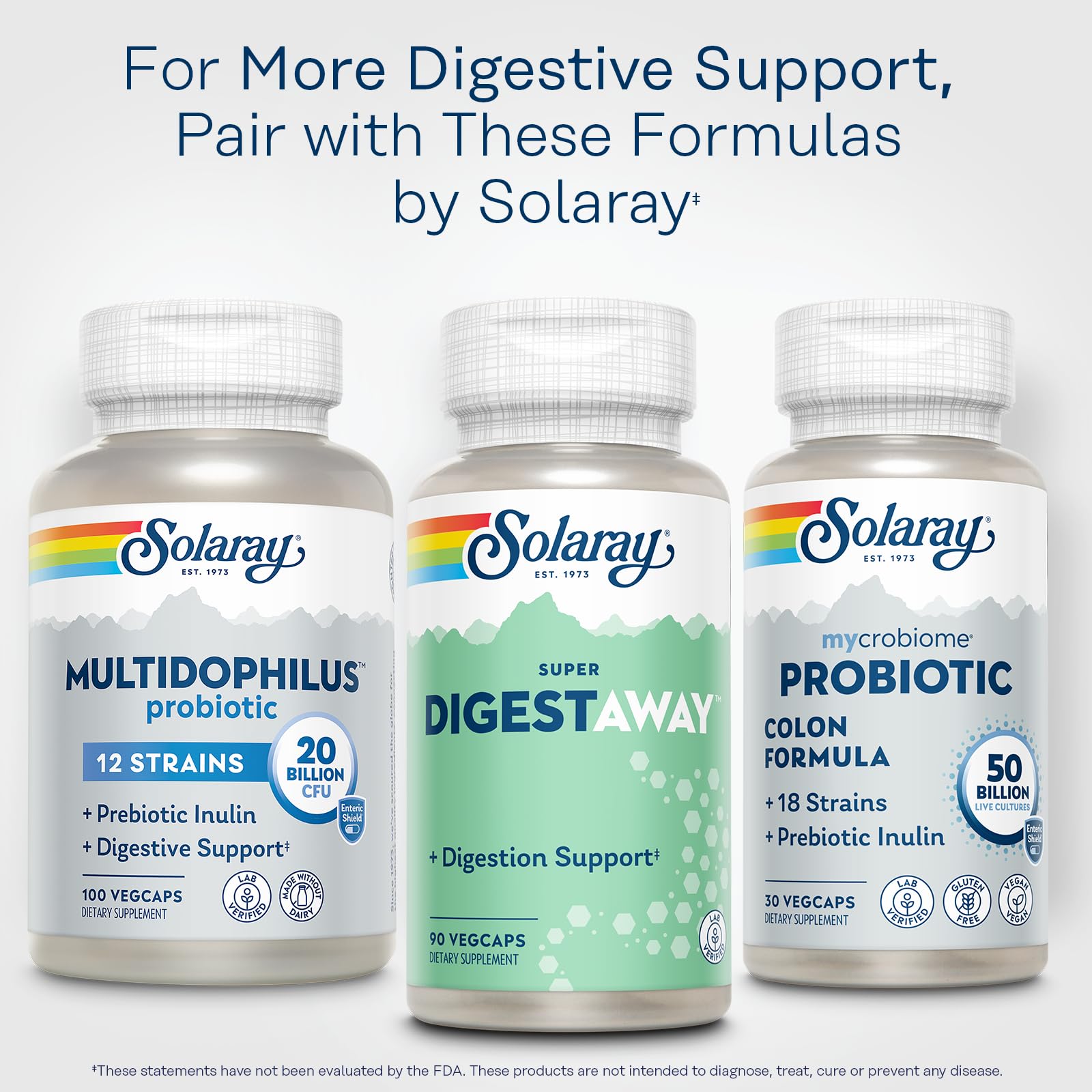 SOLARAY Multi-Enzymes 68g bottle with green plants background