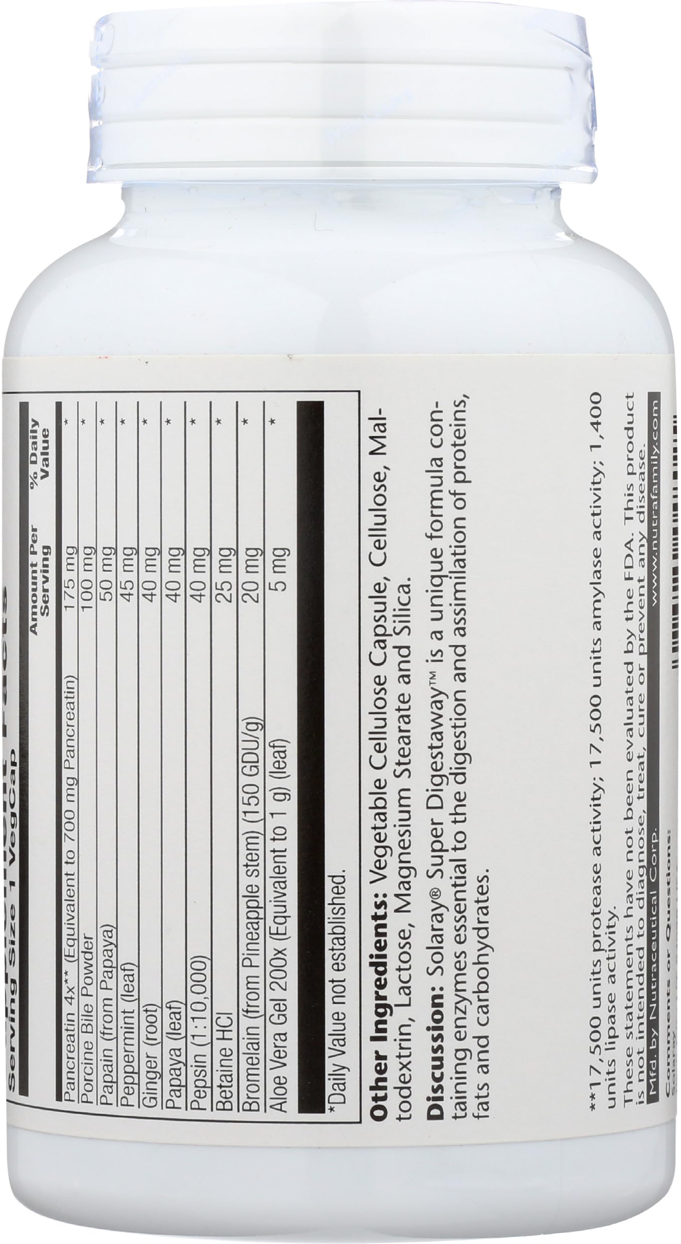 SOLARAY Multi-Enzymes Supplement 68g with ingredients list
