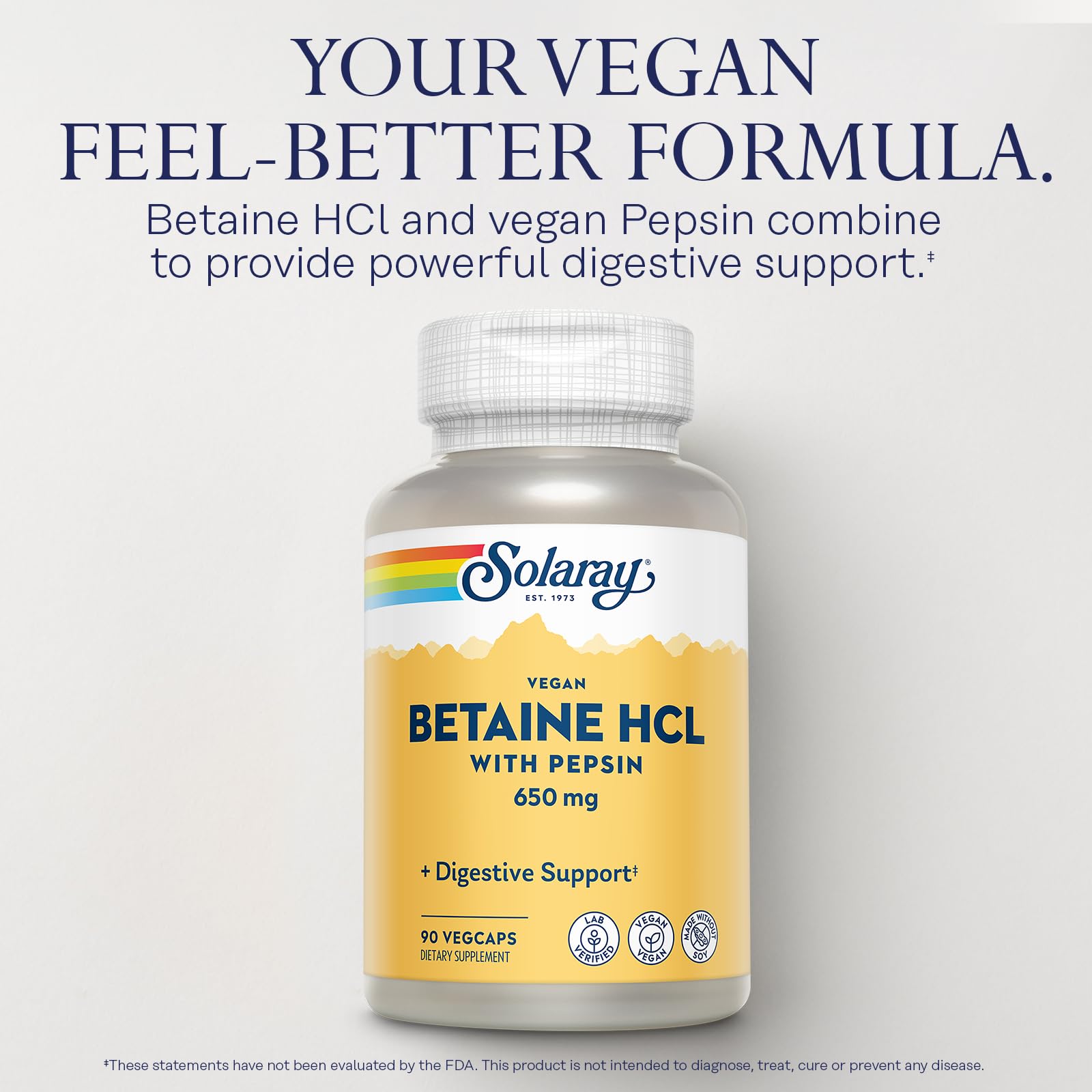 SOLARAY Multi-Enzymes Supplement capsules on a wooden surface