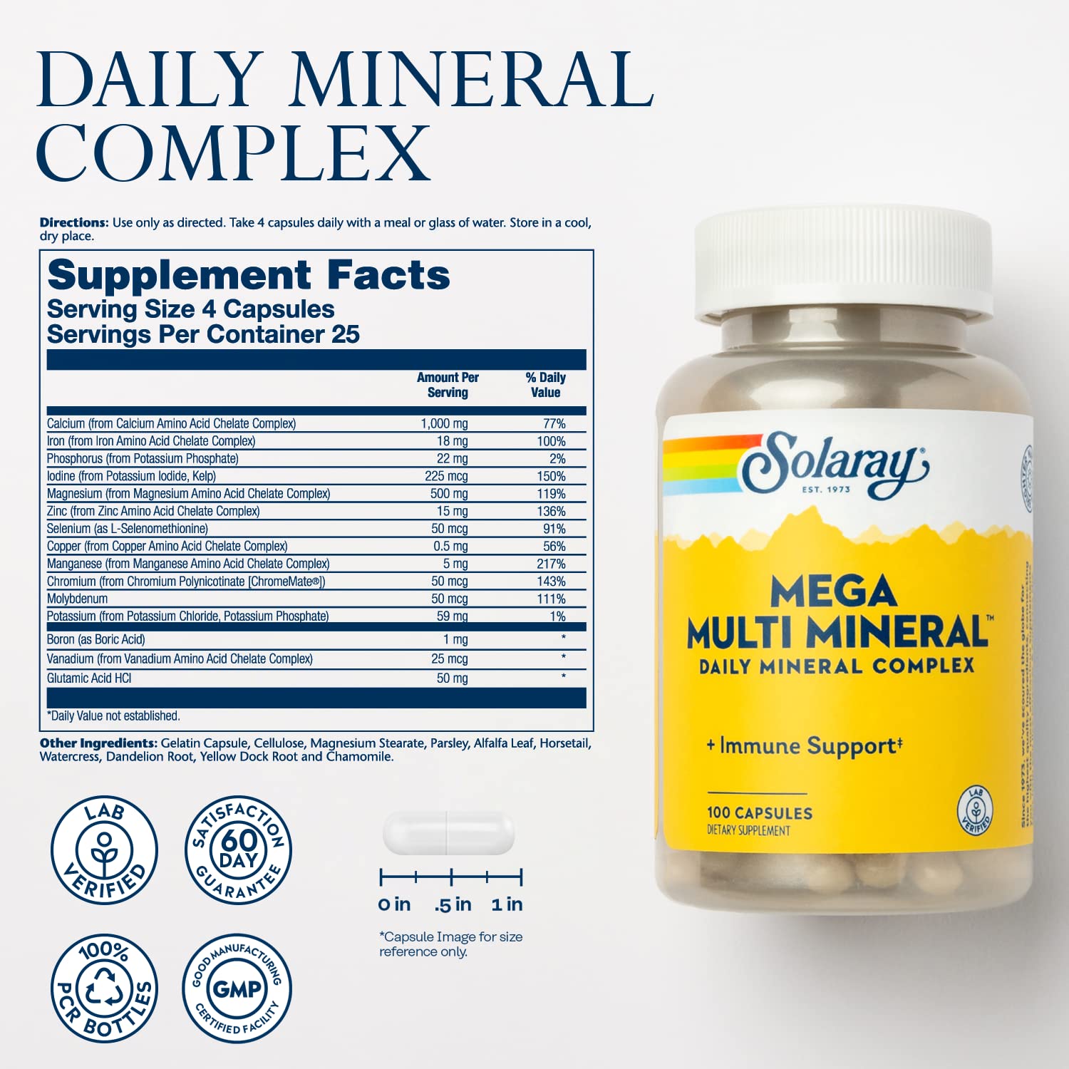SOLARAY Multi Mineral Complex side view showing capsule details