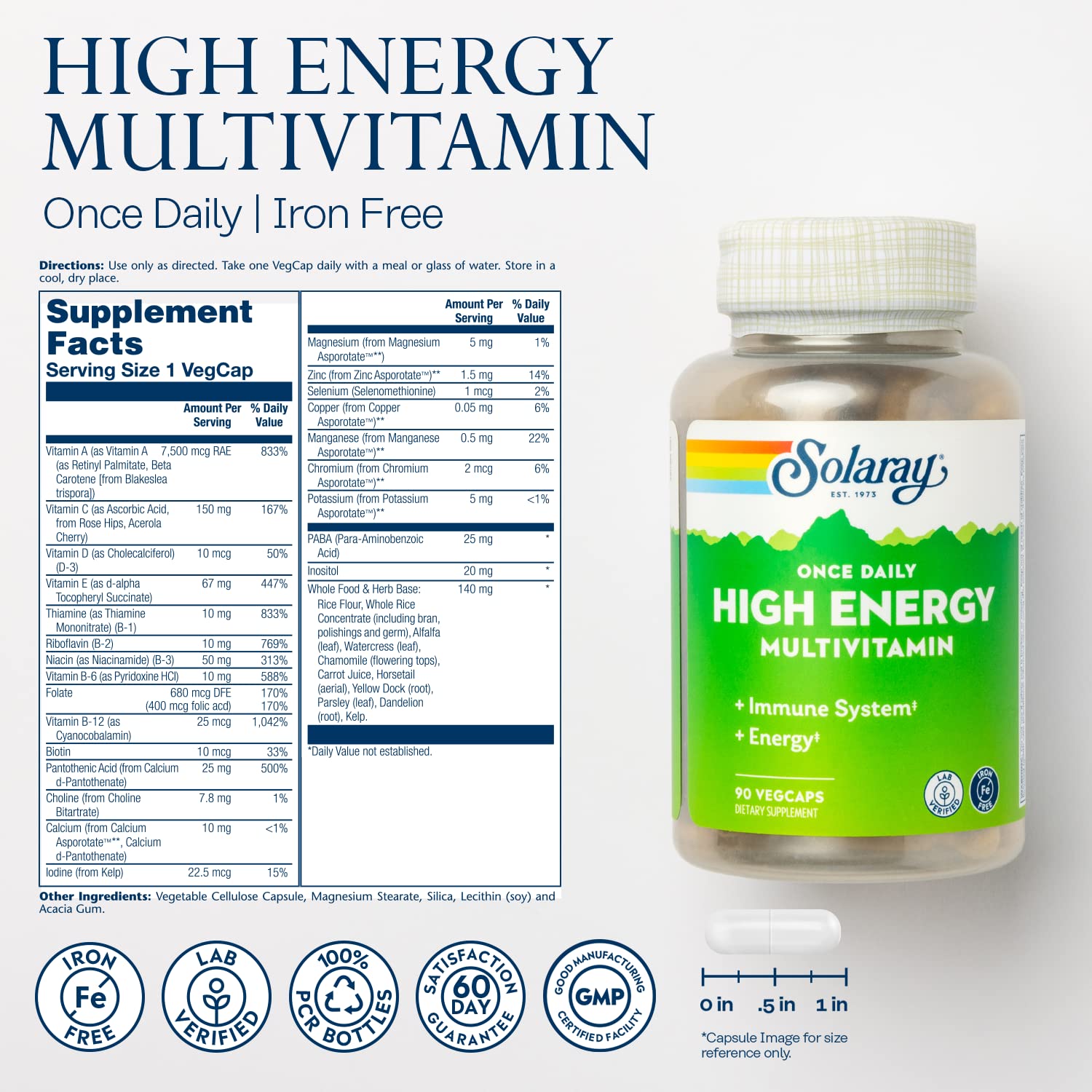 SOLARAY Multivitamin Capsules side view showing capsule size