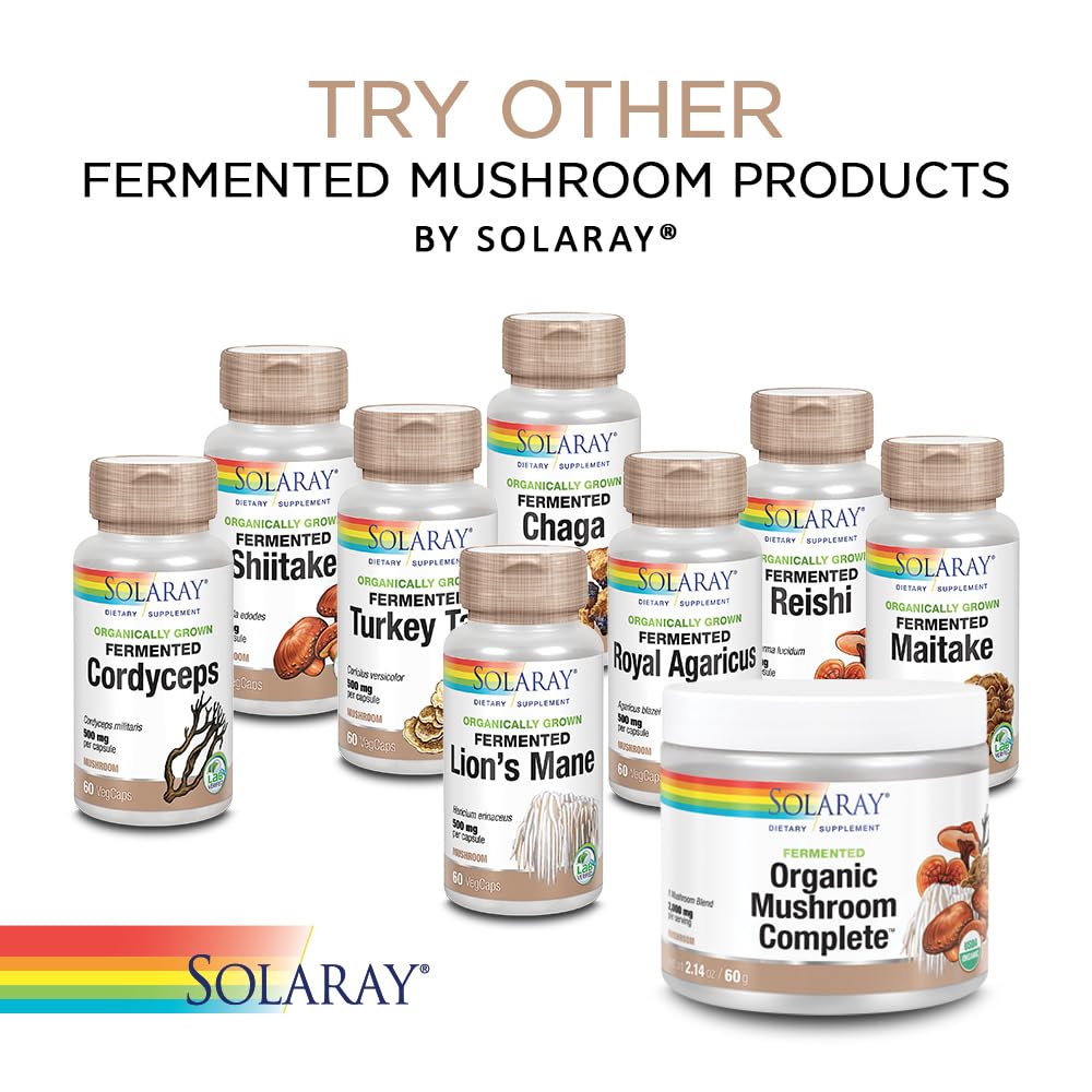 SOLARAY Mushroom Complex Capsules in a cool, dry storage setting