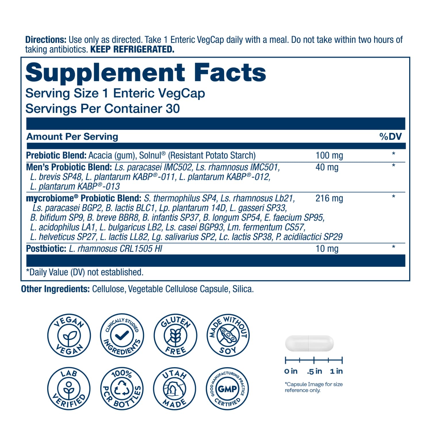 SOLARAY Mycrobiome Complete Probiotic for Men side view