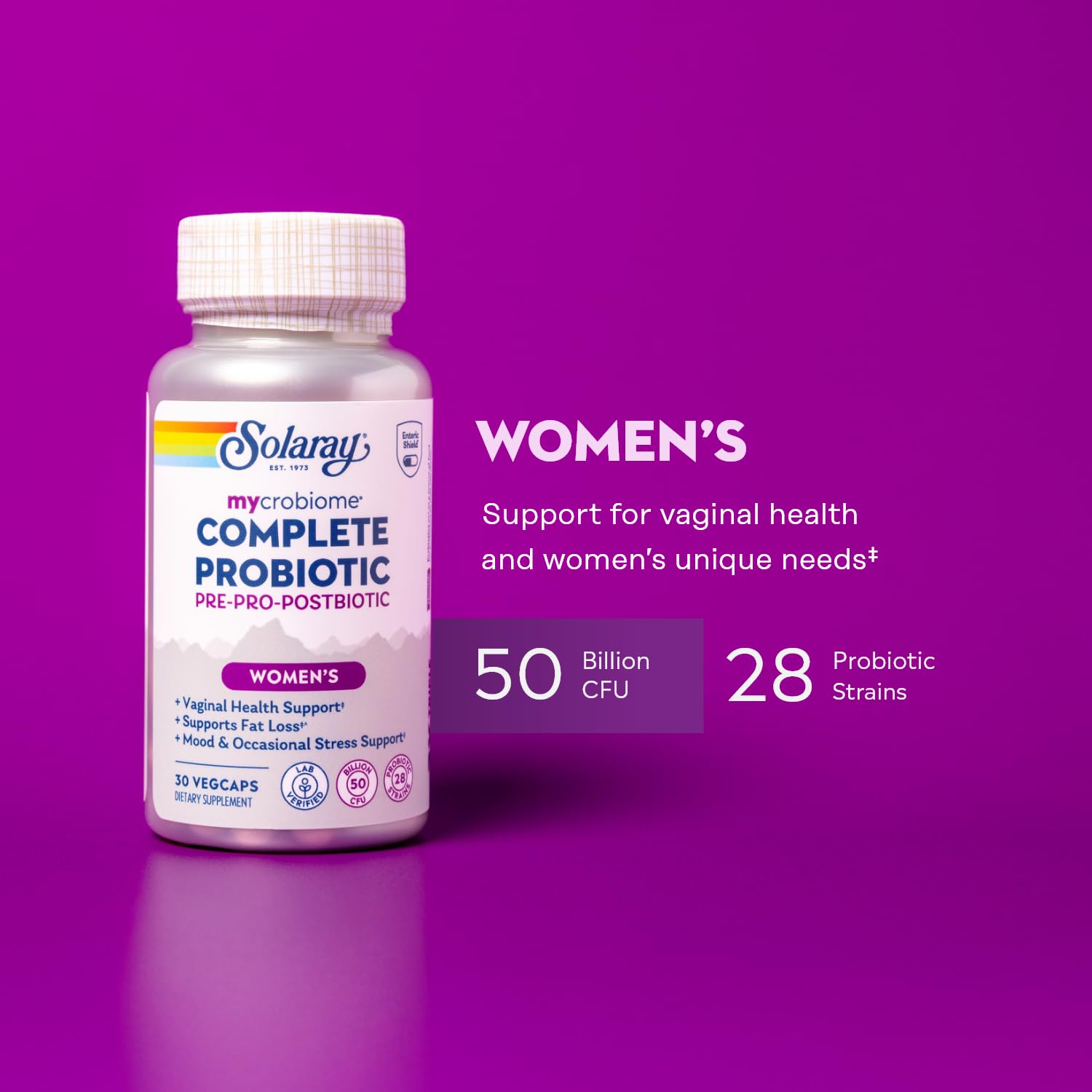 SOLARAY Mycrobiome Complete Women's Probiotic capsule close-up