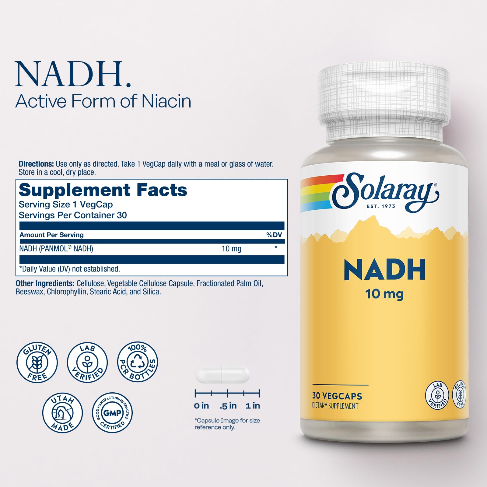 SOLARAY NADH Supplement side view showing bottle design