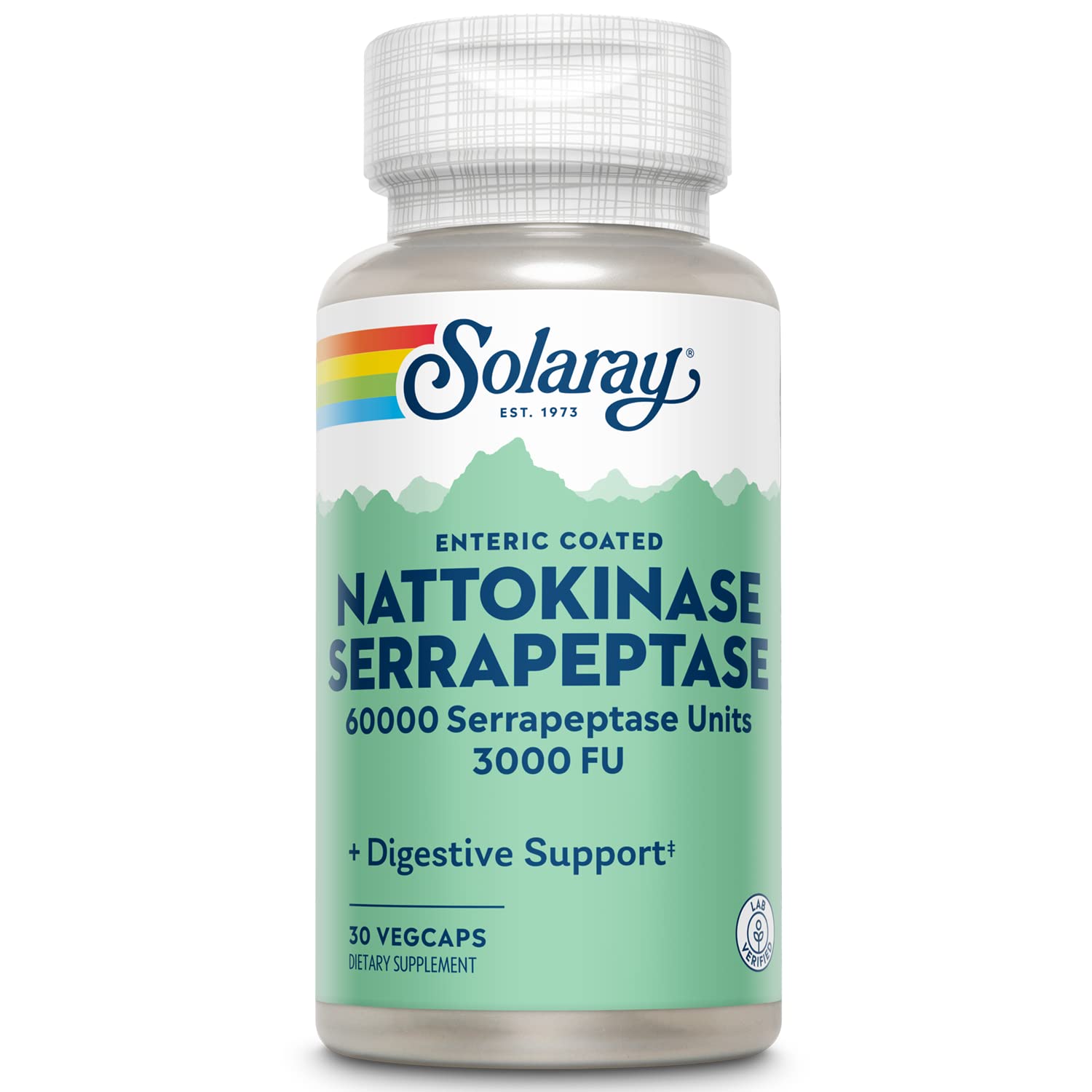 SOLARAY Nattokinase Serrapeptase front view of bottle 36g